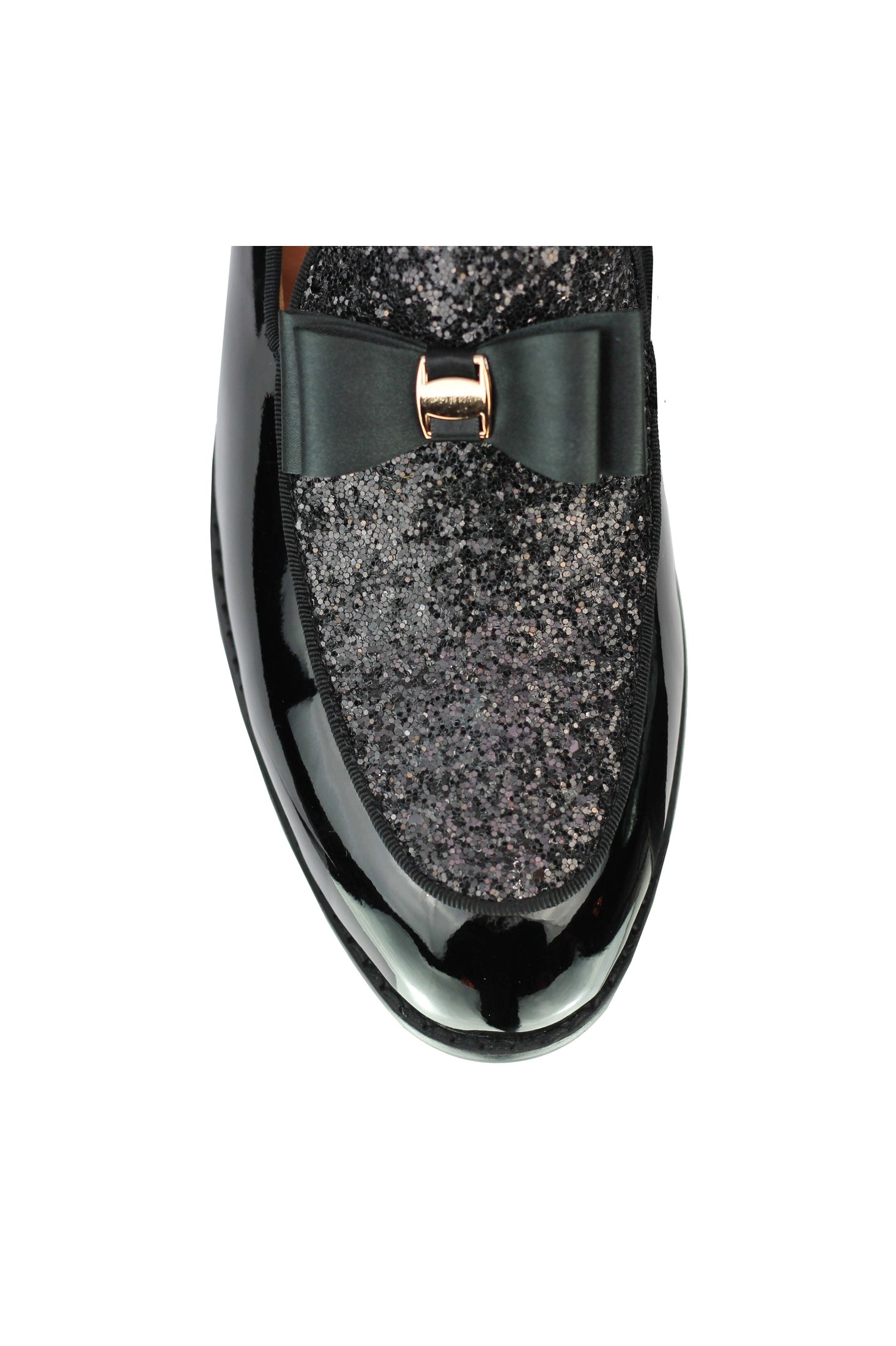 Real Leather Glossy Glitter Bow Tie Loafers