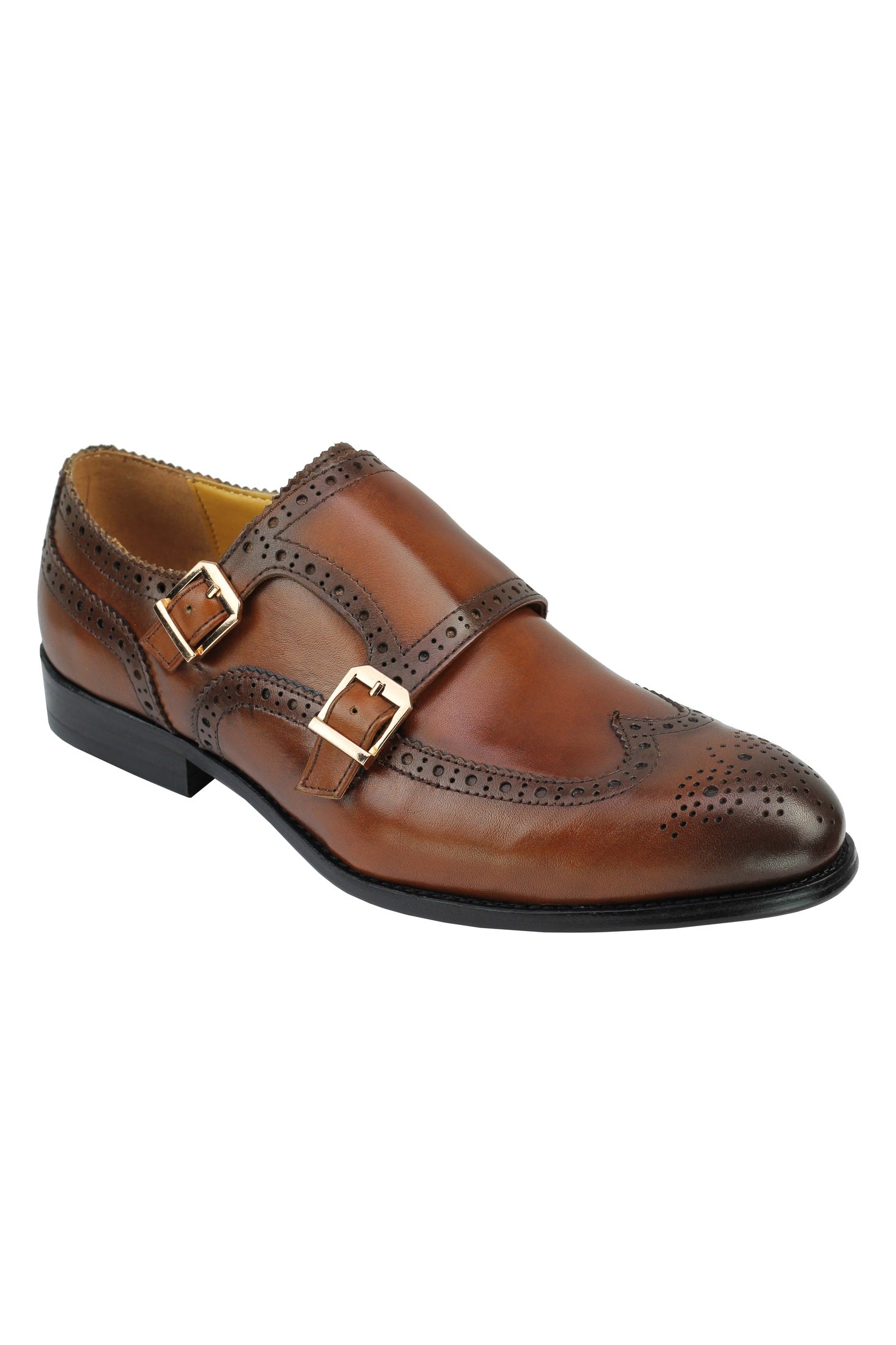 Real Leather Black Brown Brogue Monk Shoes