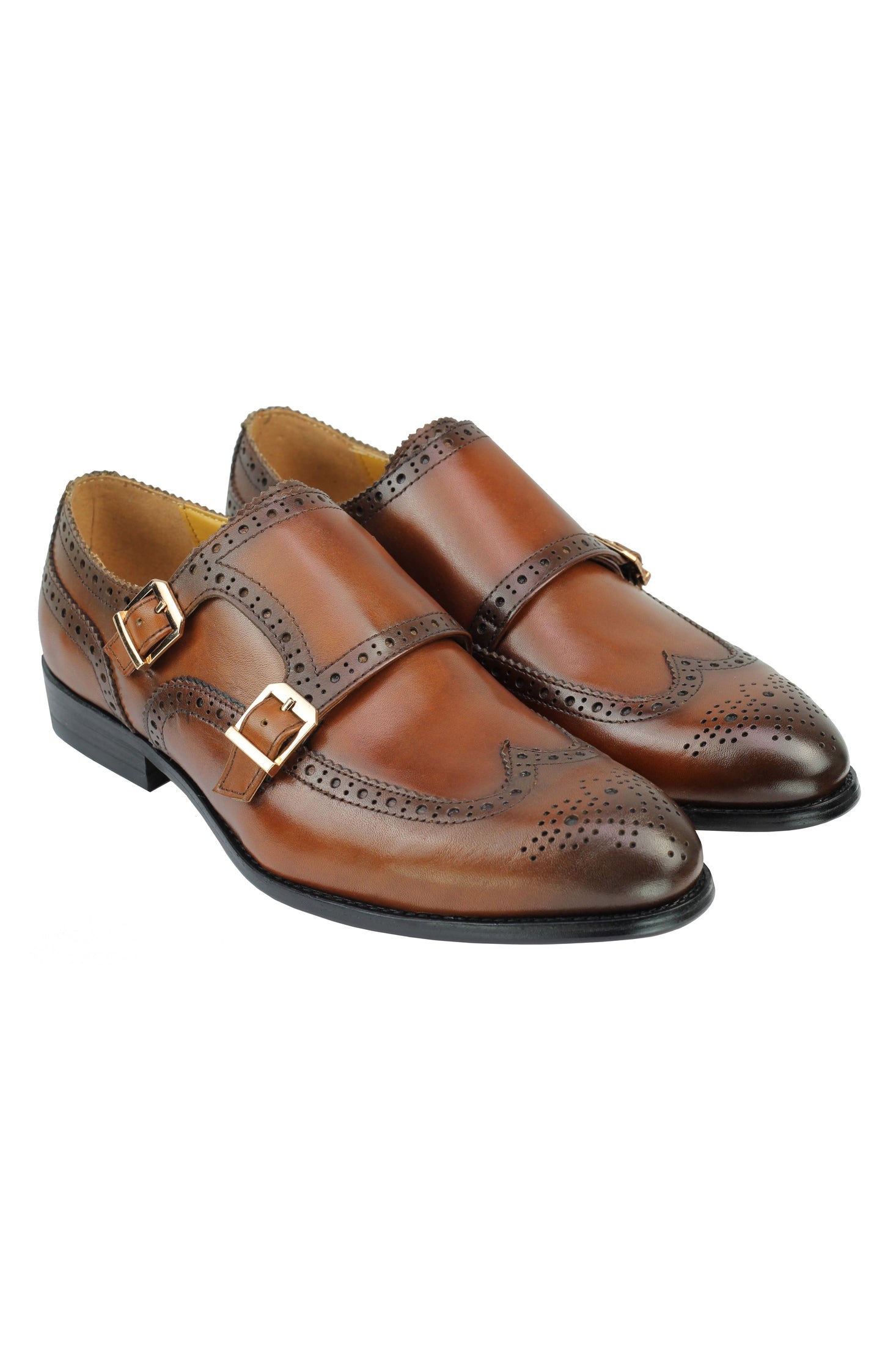 Real Leather Black Brown Brogue Monk Shoes
