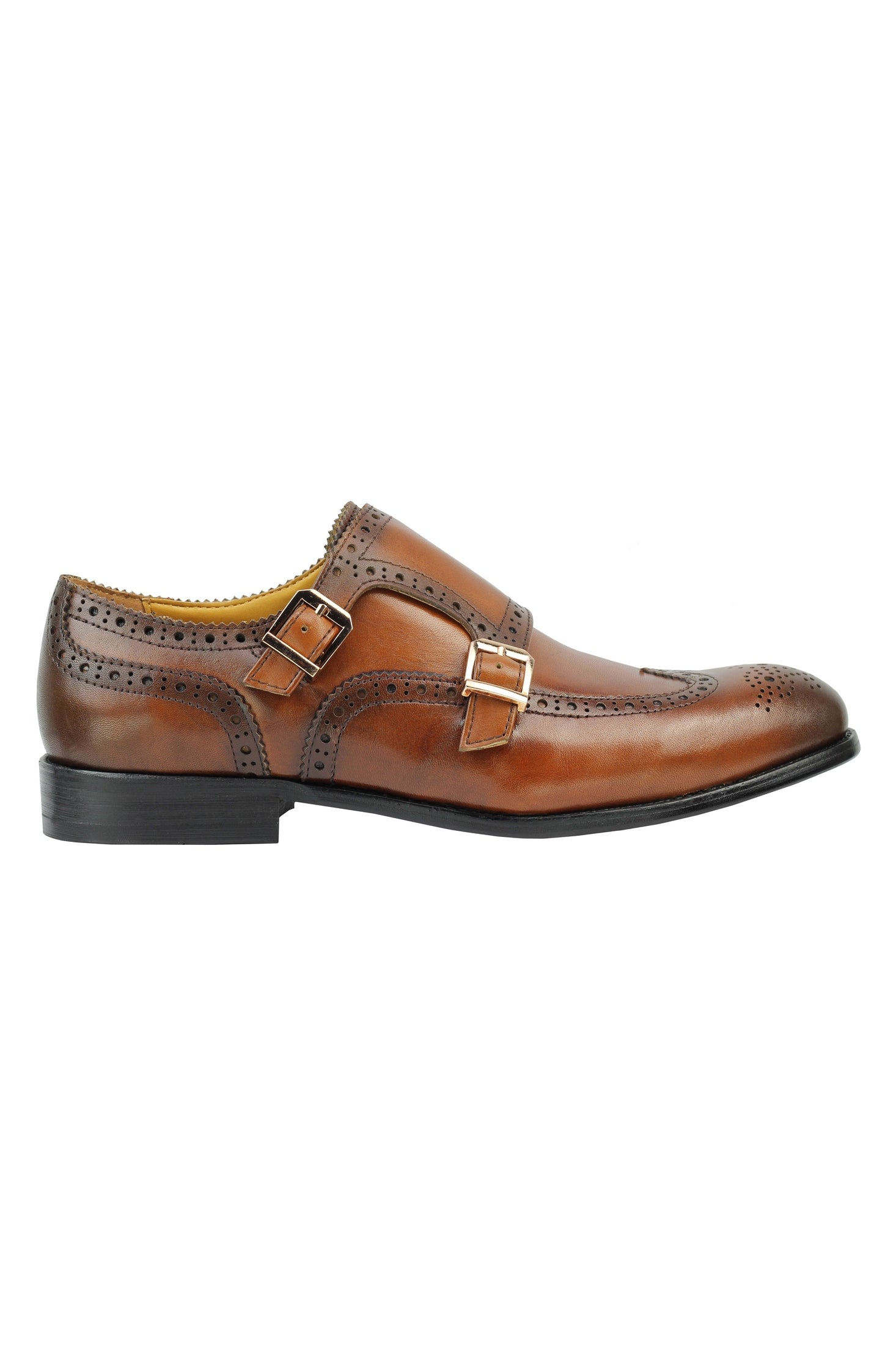 Real Leather Black Brown Brogue Monk Shoes