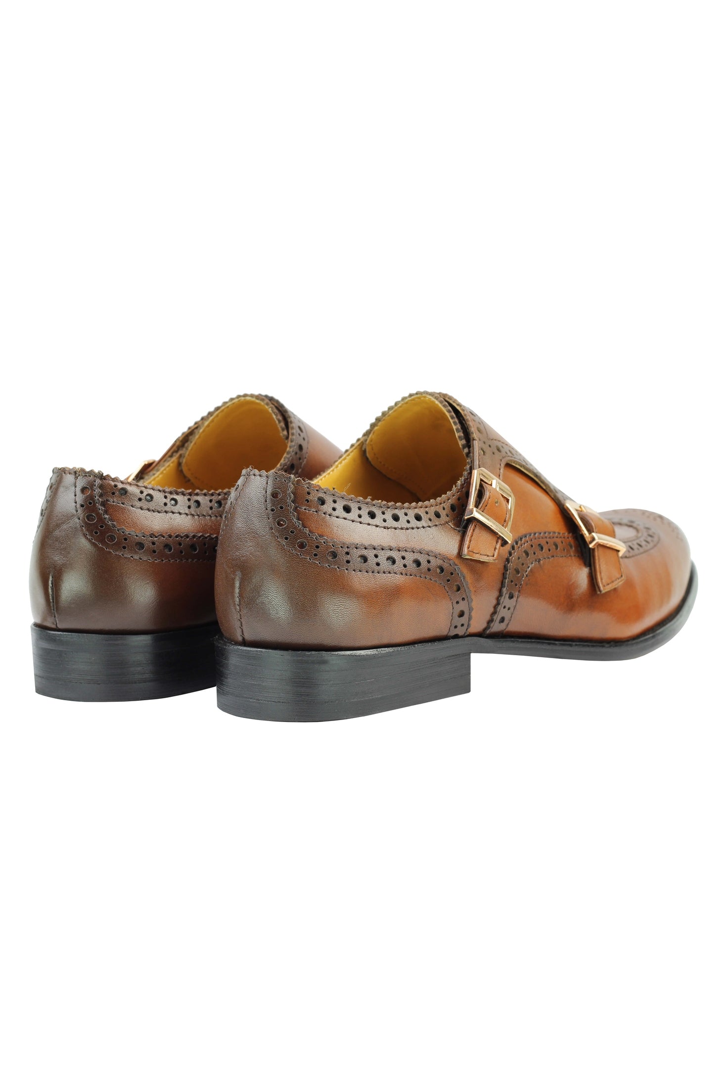 Real Leather Black Brown Brogue Monk Shoes