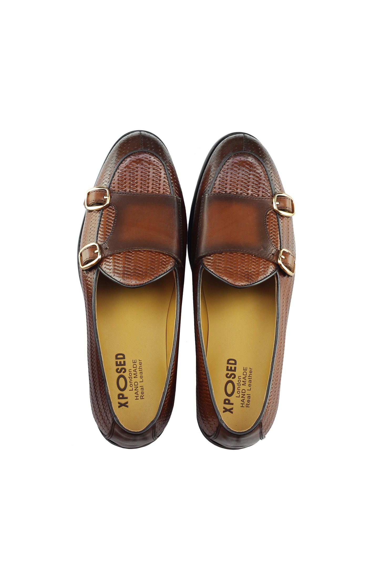 Real Leather Double Monk Strap Brown Loafer