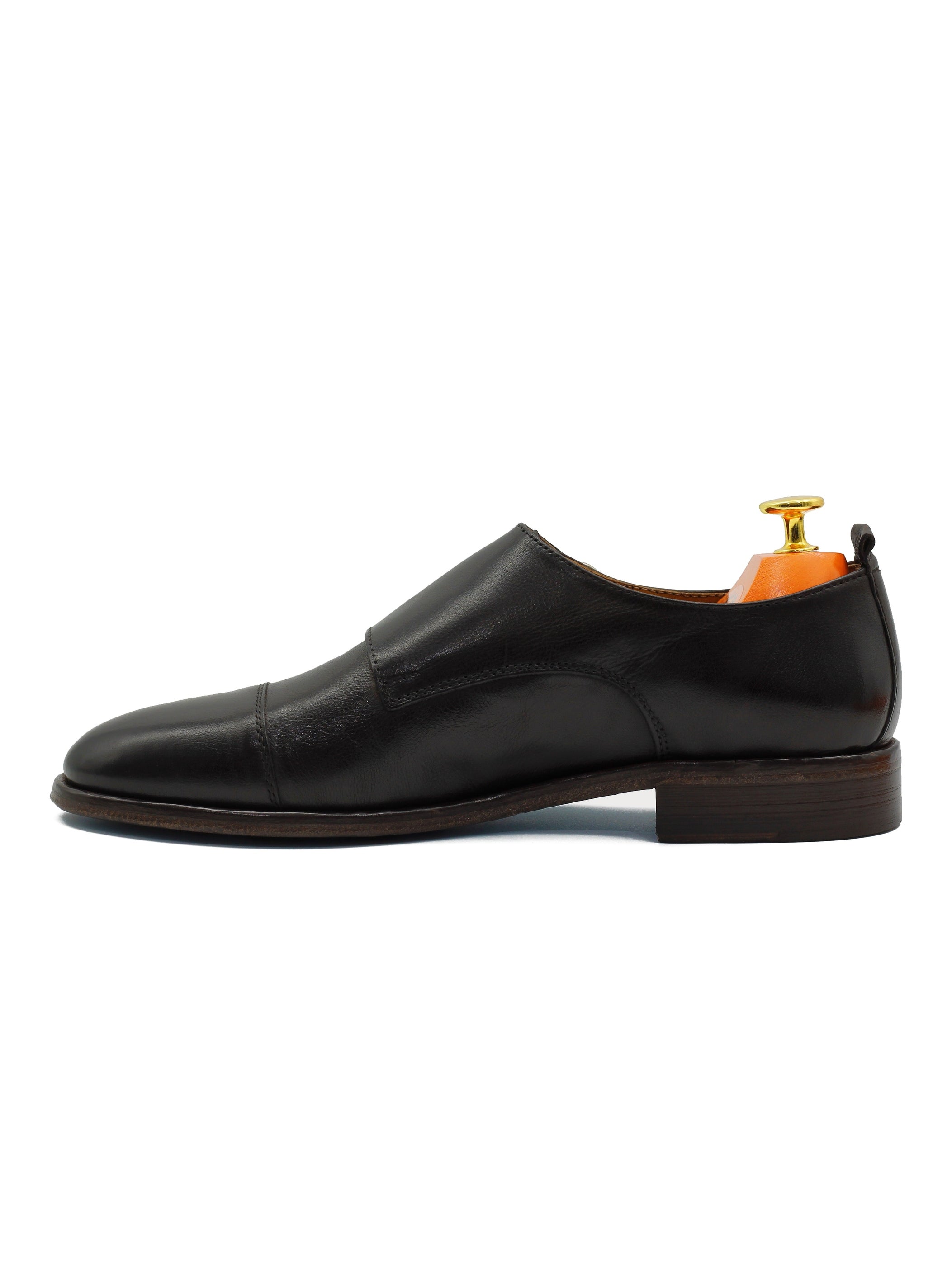 BROWN ITALIAN CALFSKIN DOUBLE BUCKLE MONK LOAFER