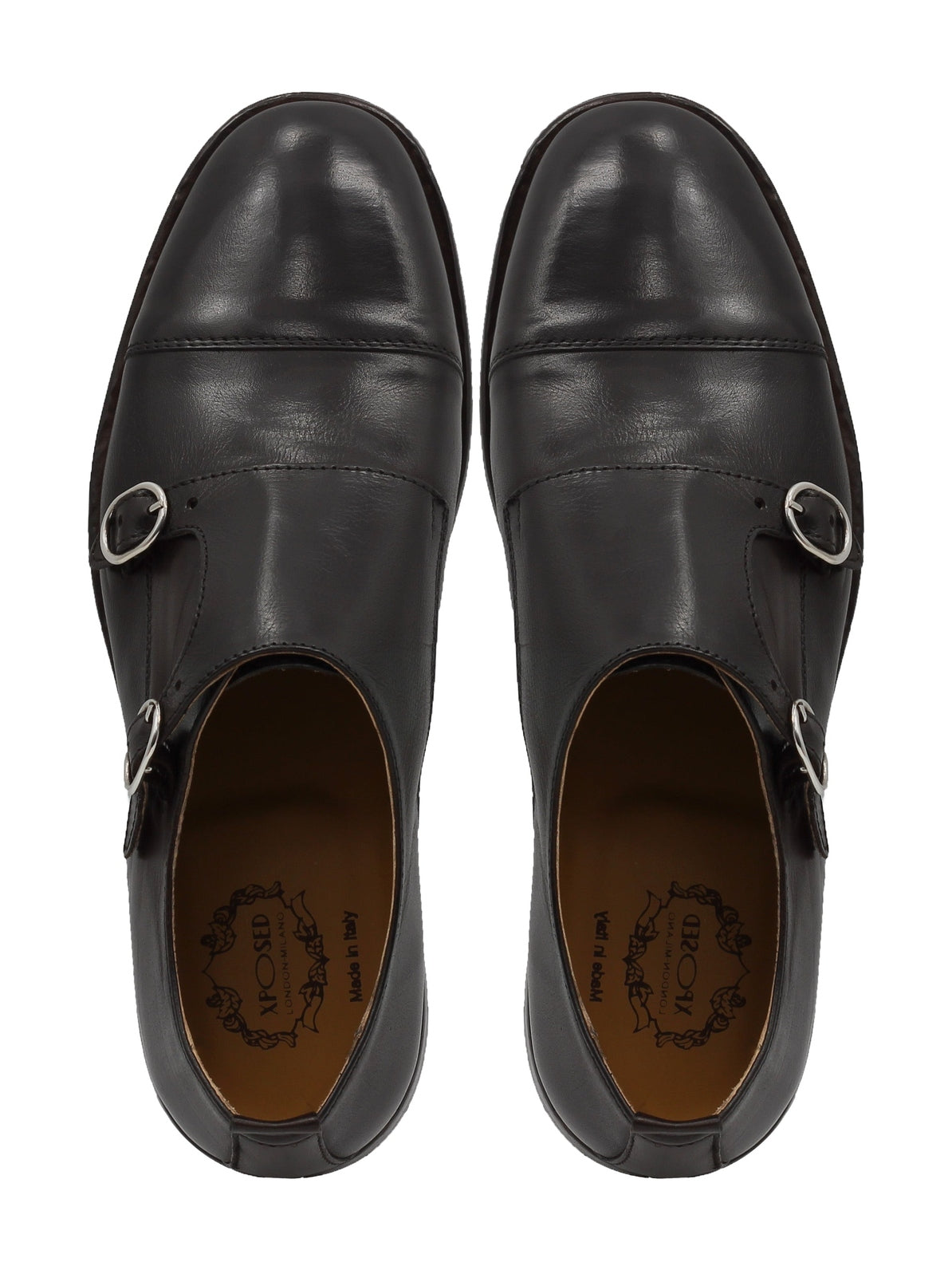 BROWN ITALIAN CALFSKIN DOUBLE BUCKLE MONK LOAFER