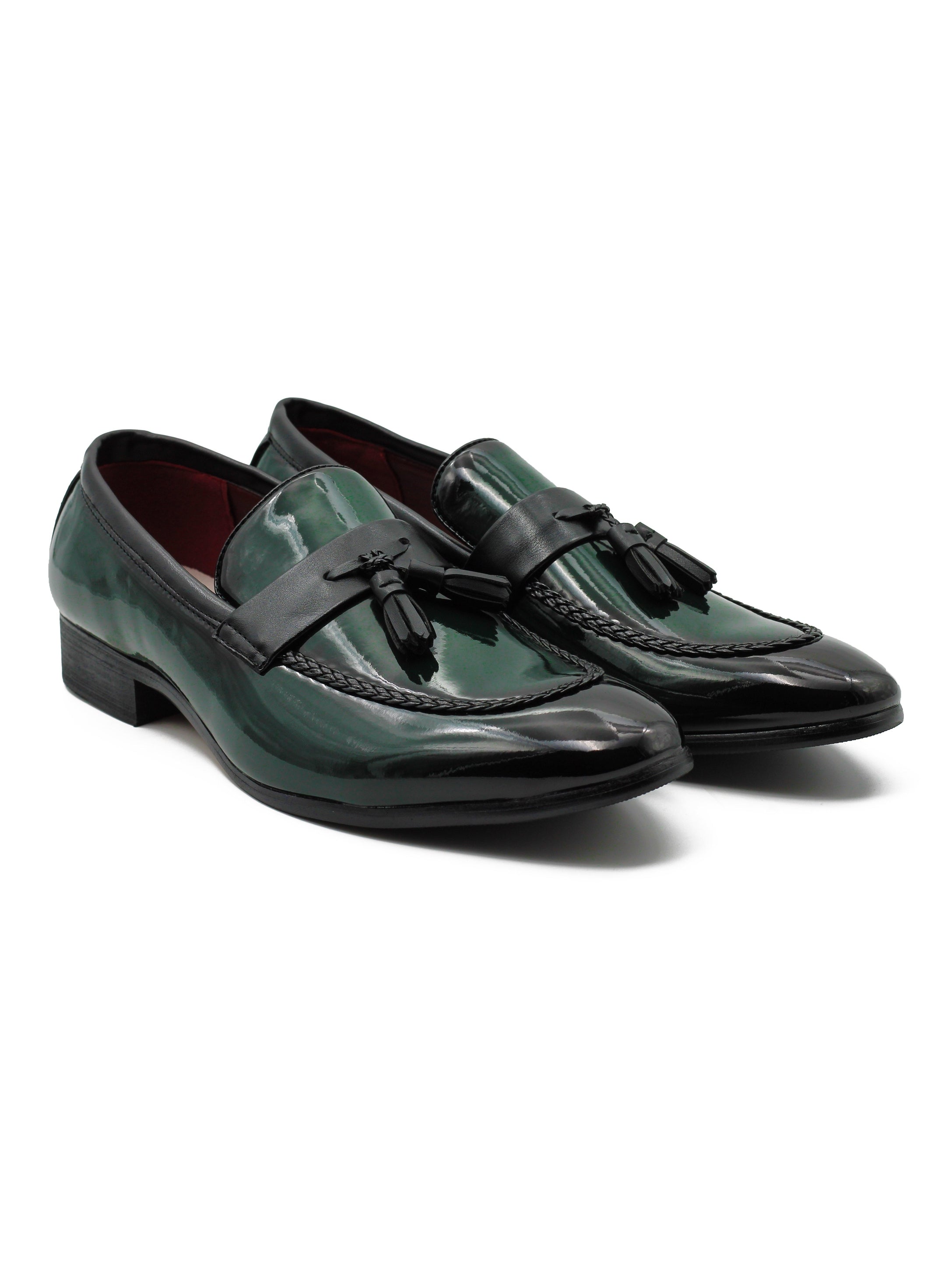 GREEN GLOSSY TASSEL LOAFERS