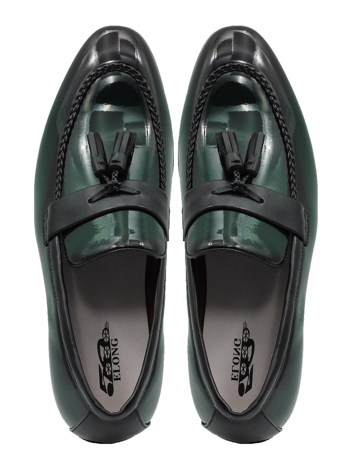 GREEN GLOSSY TASSEL LOAFERS