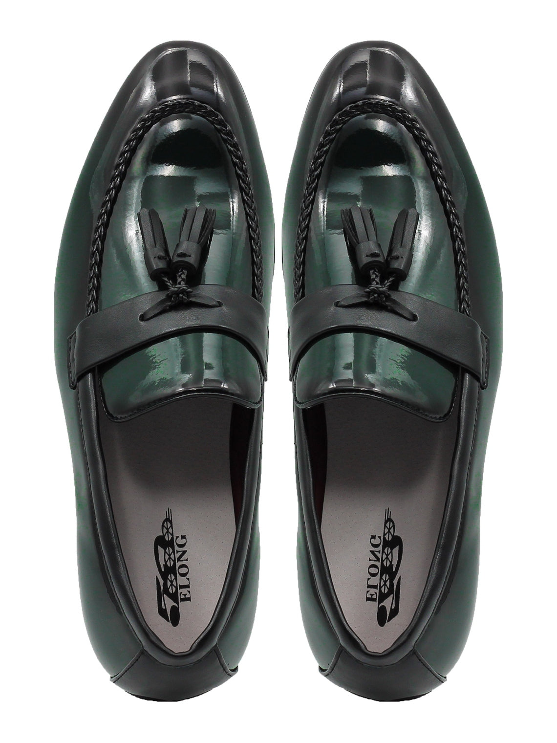 GREEN GLOSSY TASSEL LOAFERS