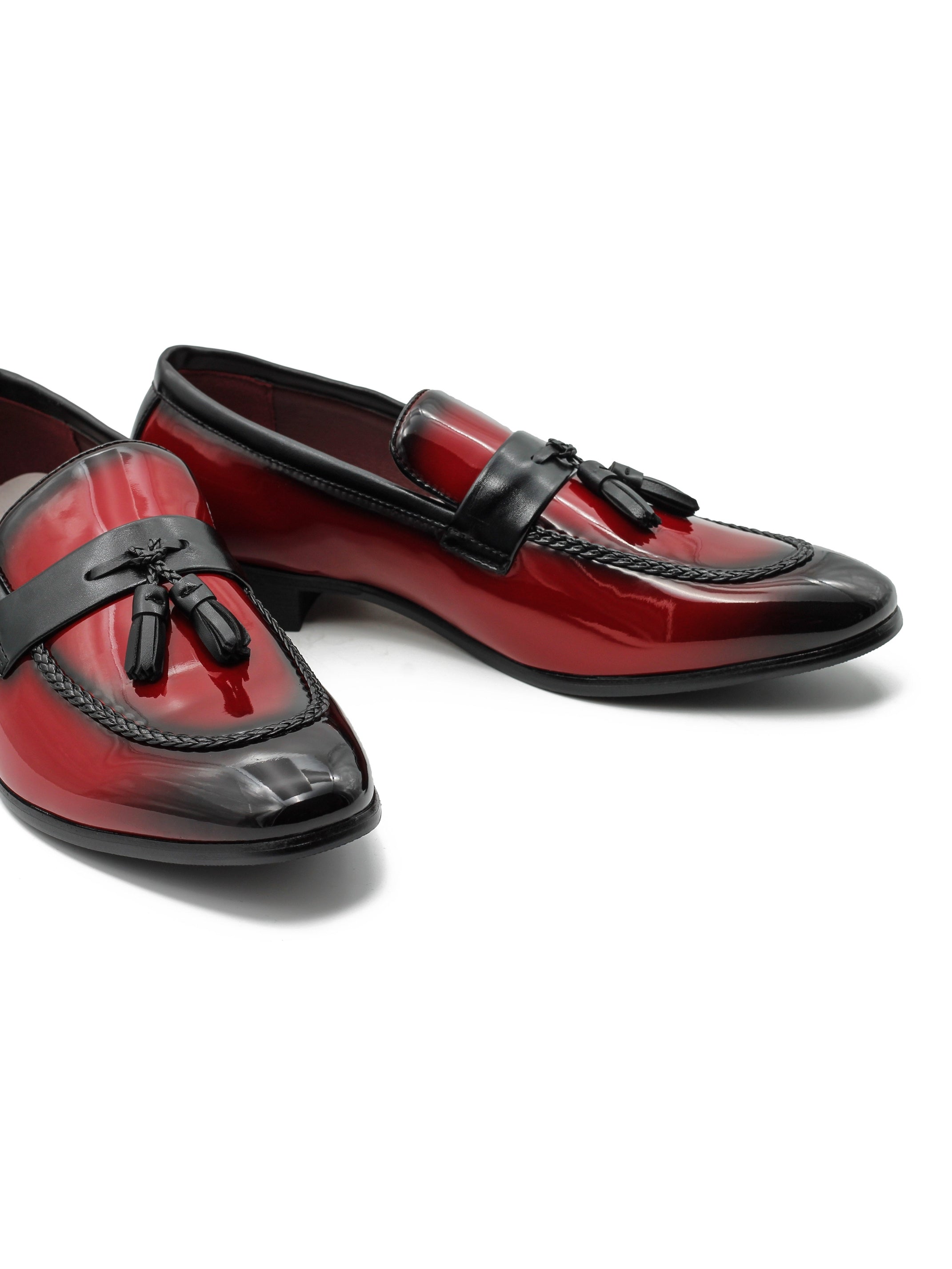 RED GLOSSY TASSEL LOAFERS