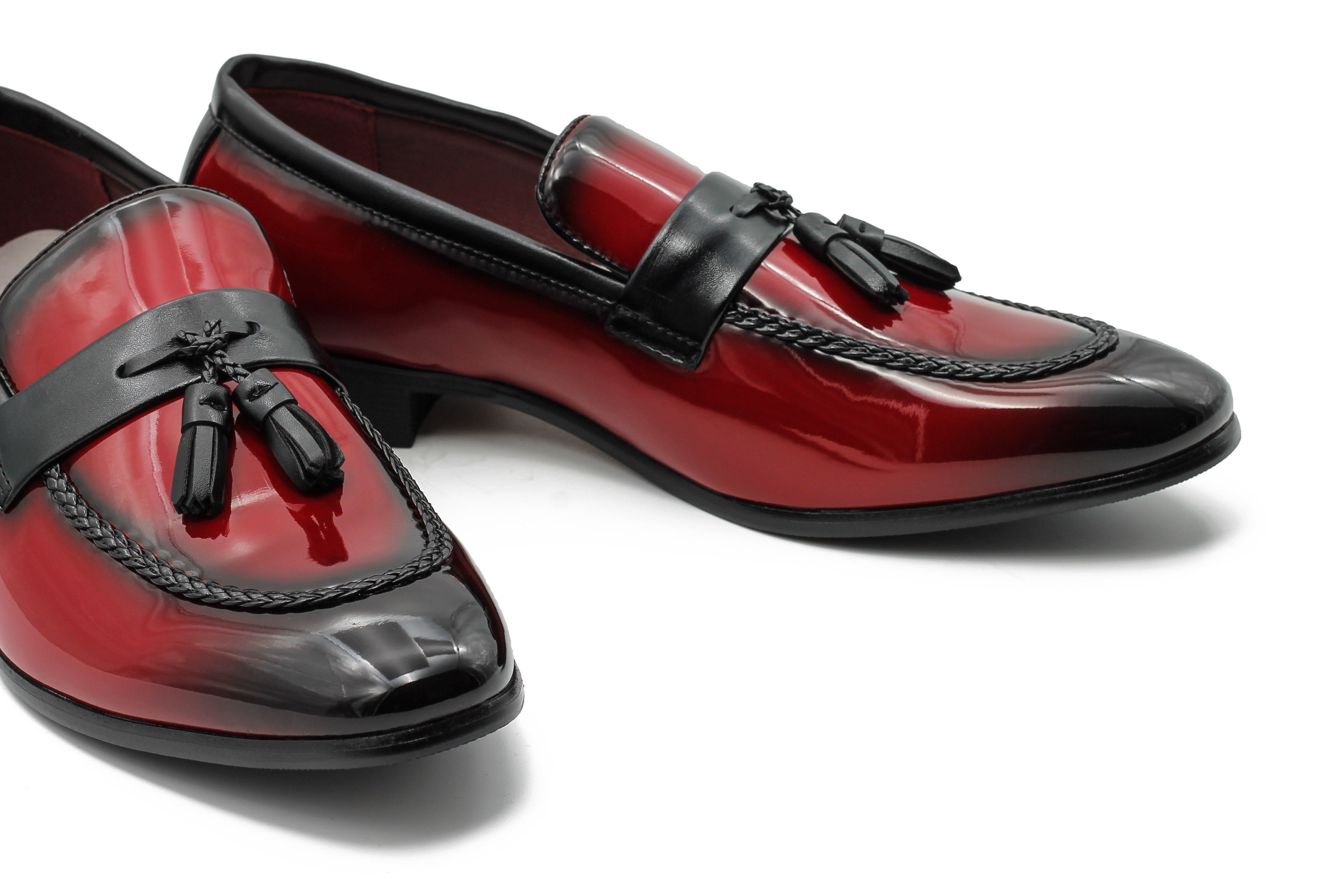 RED GLOSSY TASSEL LOAFERS