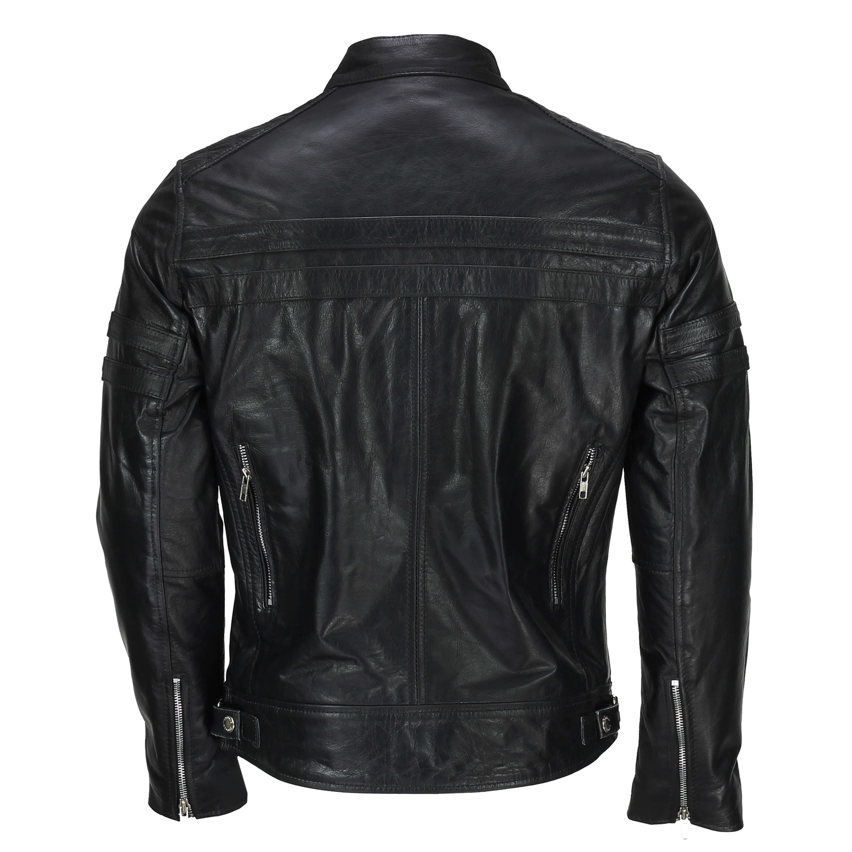 MEN'S BIKER LEATHER JACKET IN BLACK