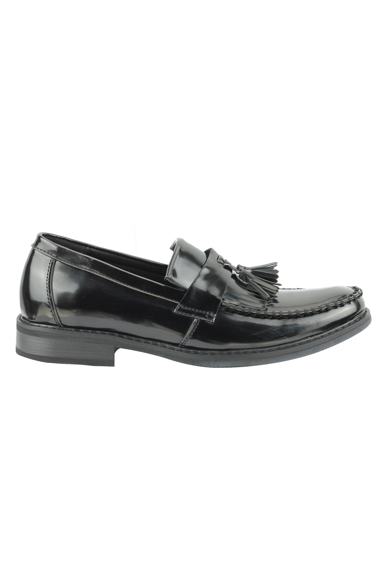 FAUX LEATHER TASSEL LOAFERS IN BLACK