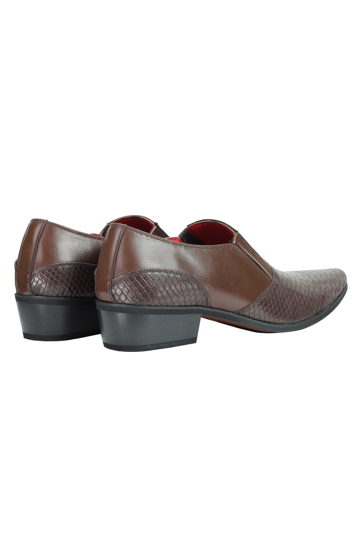 Mens Snakeskin Emboss Leather Loafers Retro Pointy Cuban Heel Slip on Party Shoe