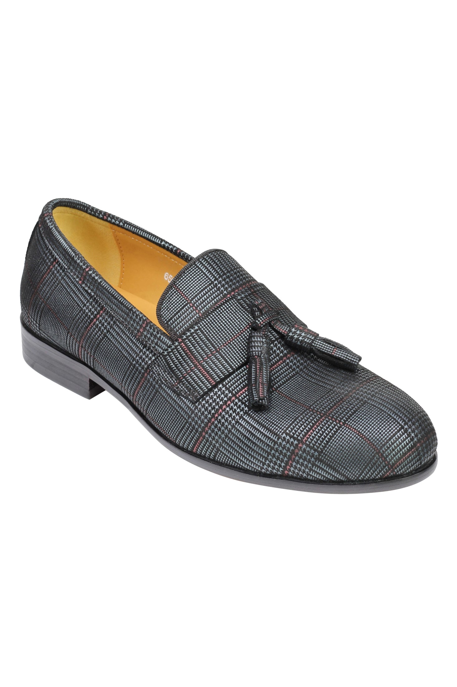 Real Blue Tweed Check Leather Loafers Black