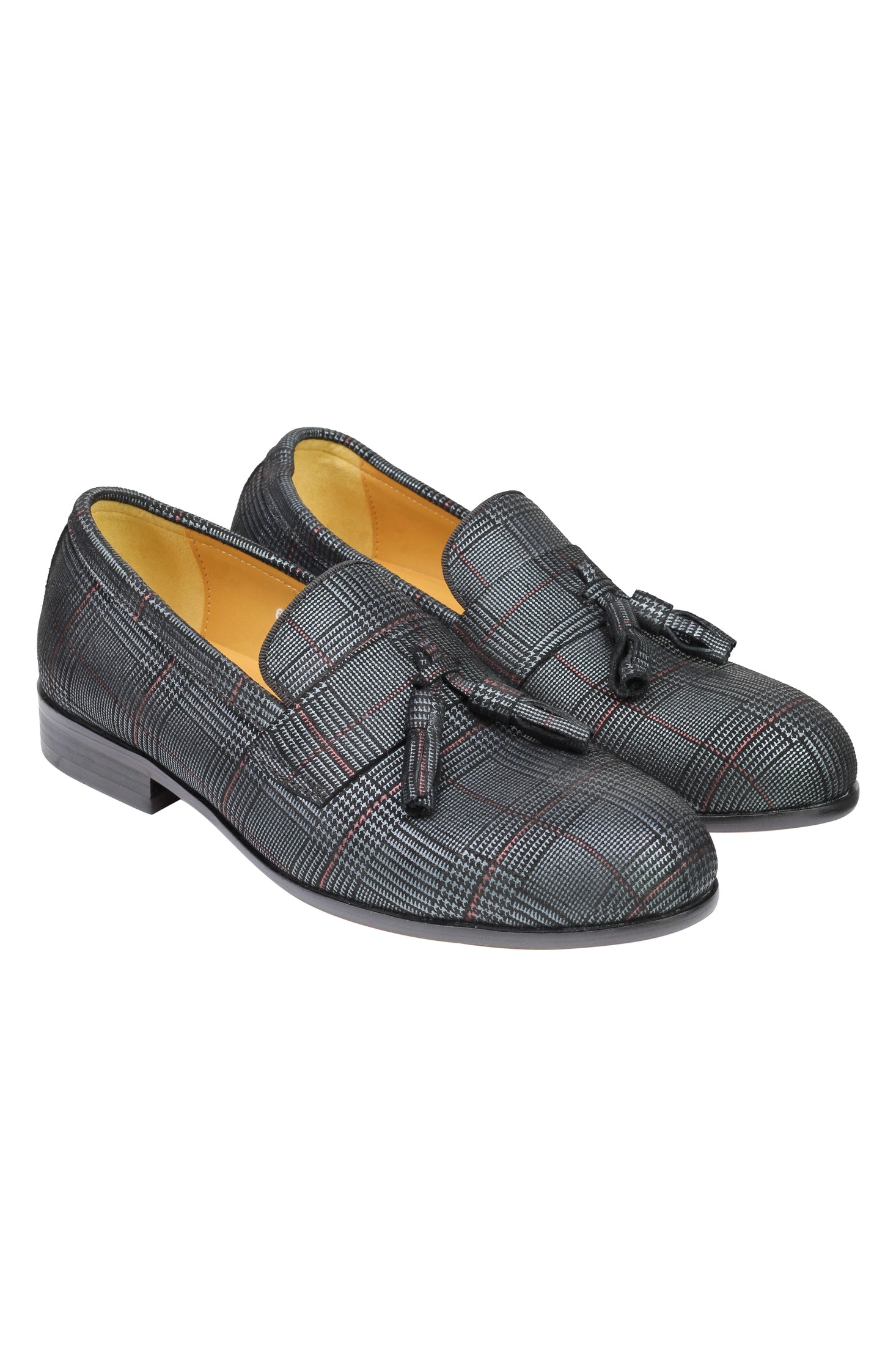 Real Blue Tweed Check Leather Loafers Black