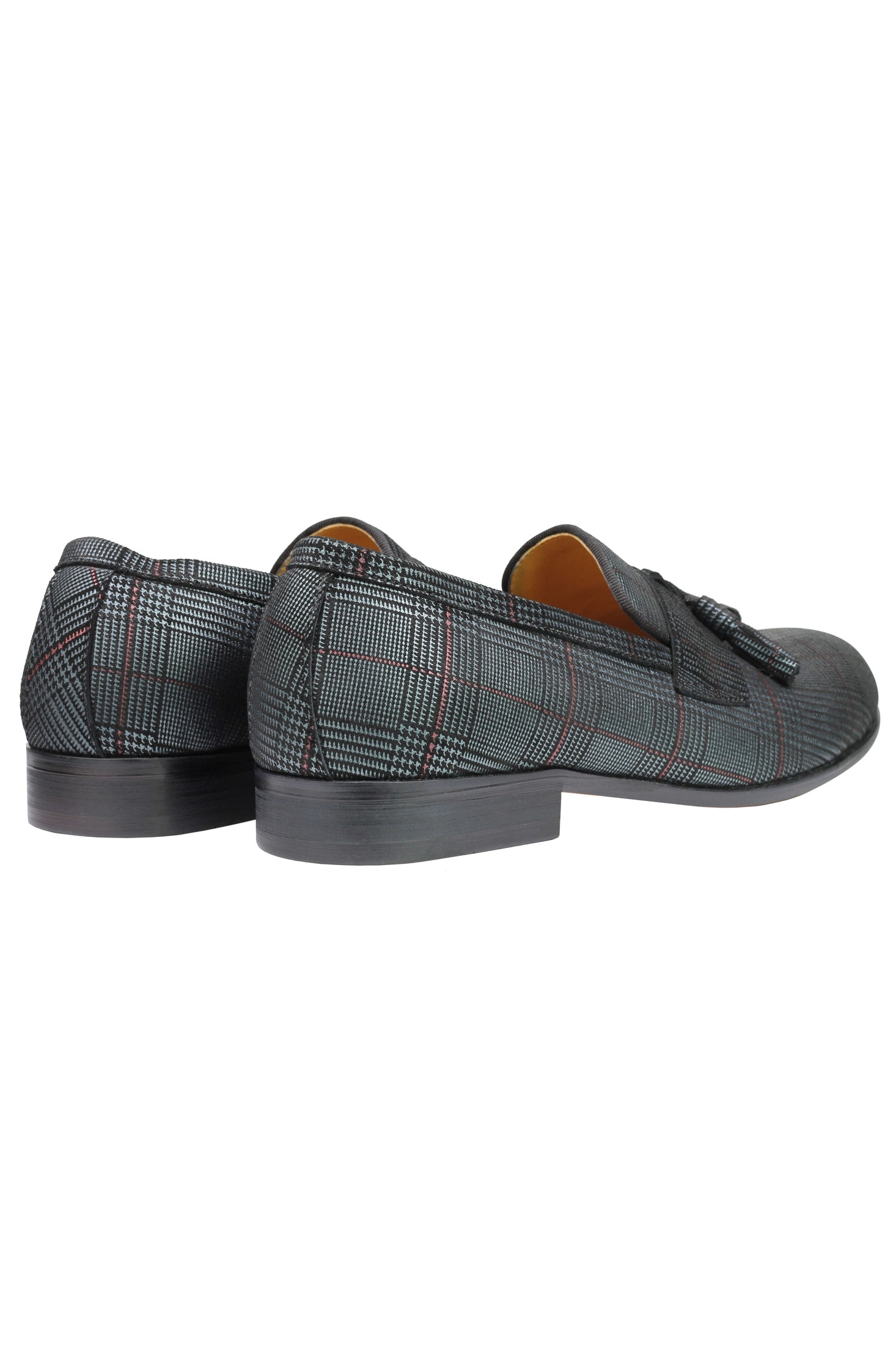 Real Blue Tweed Check Leather Loafers Black