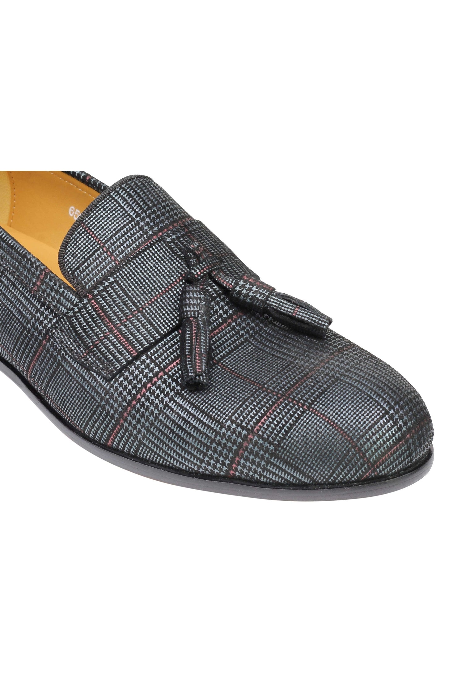 Real Blue Tweed Check Leather Loafers Black