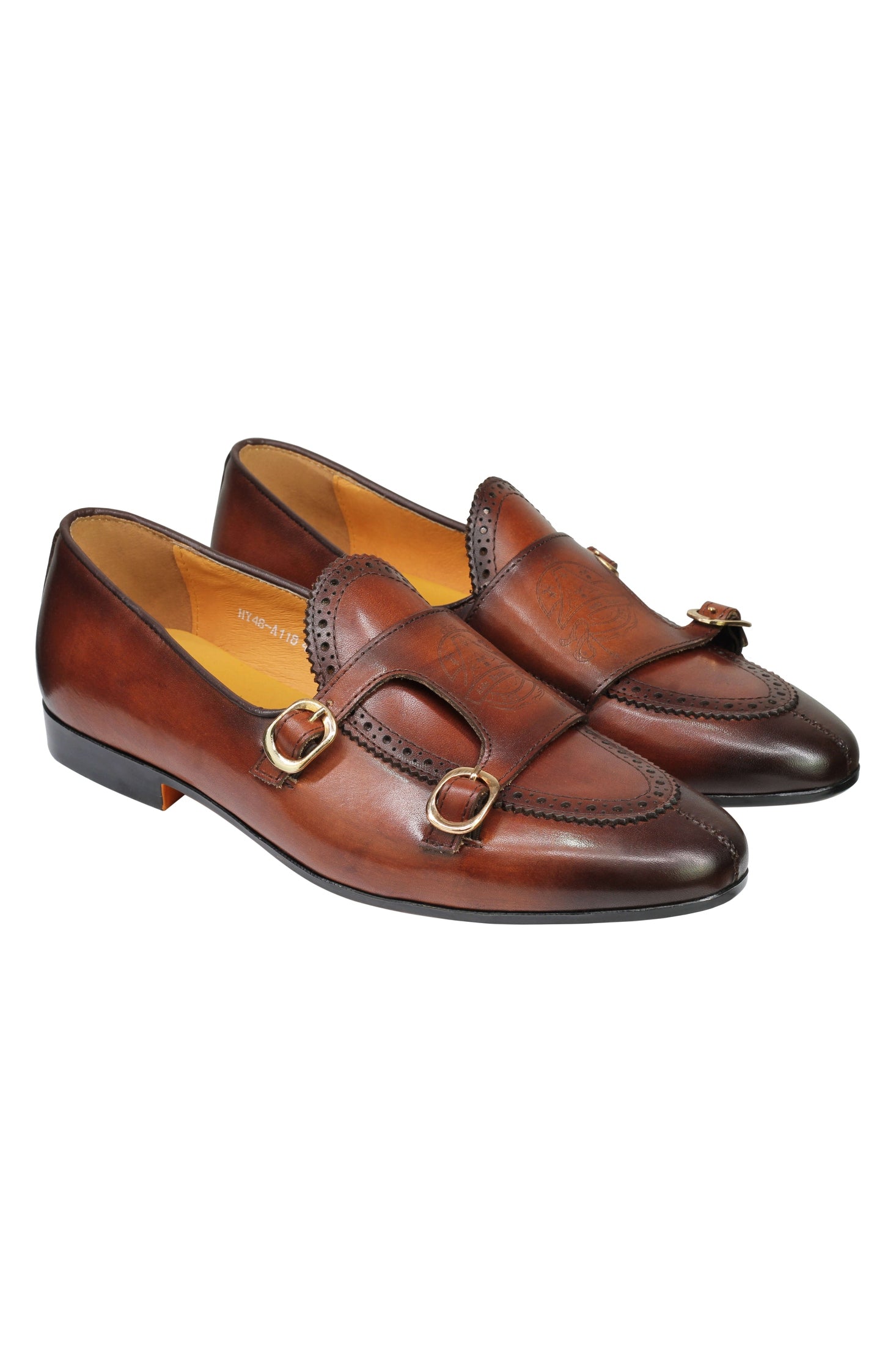 Real Leather Double Monk shoes Brown