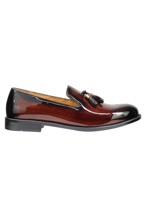 Real Leather Brown Patent Tassel Loafers