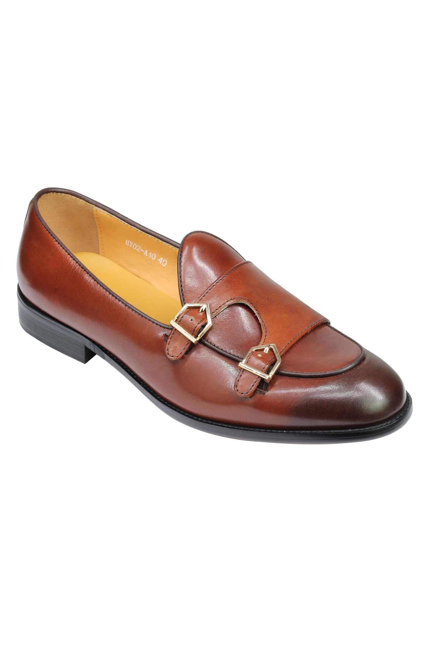 Real Leather Double Monk Retro Loafers Brown