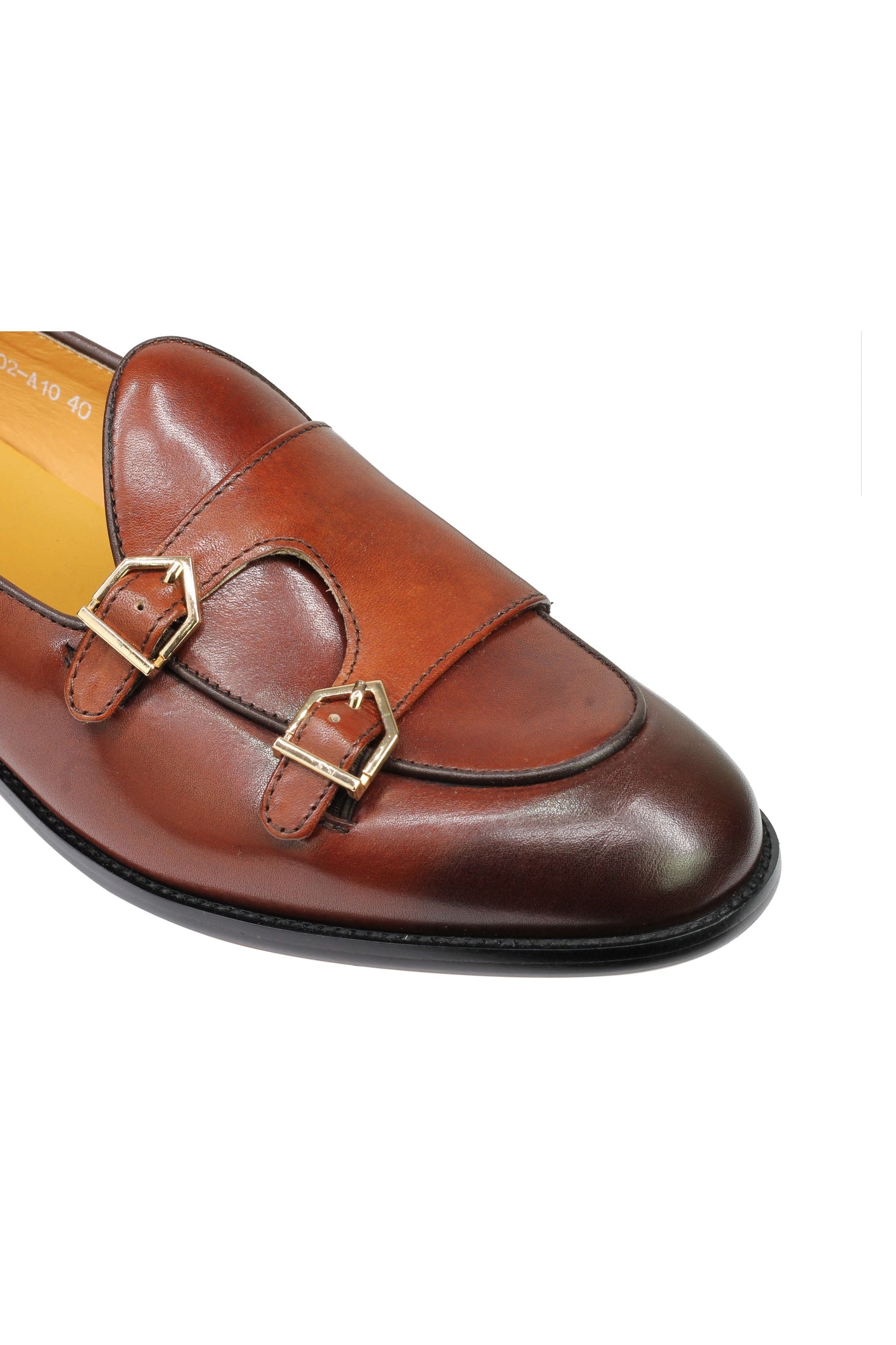 Real Leather Double Monk Retro Loafers Brown