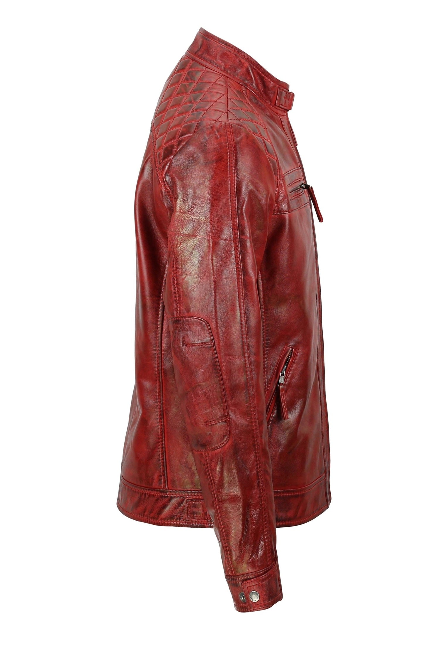 QUILTED RED BIKER LEATHER JACKET