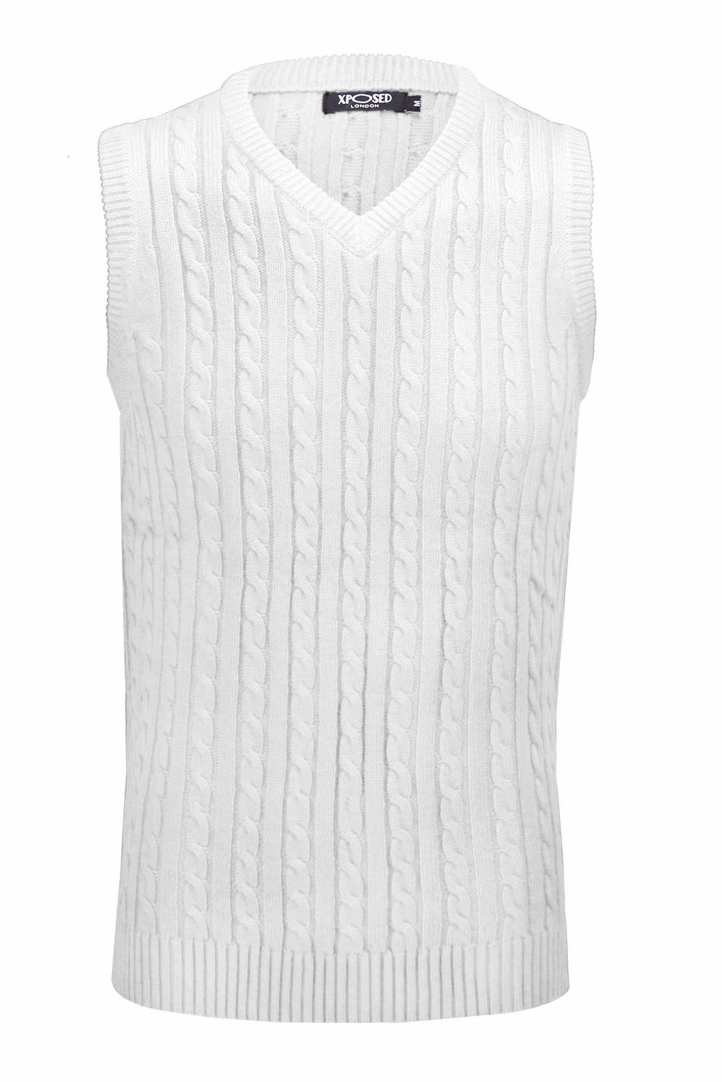 Mens Classic Knitted Sleeveless V Neck White Jumper