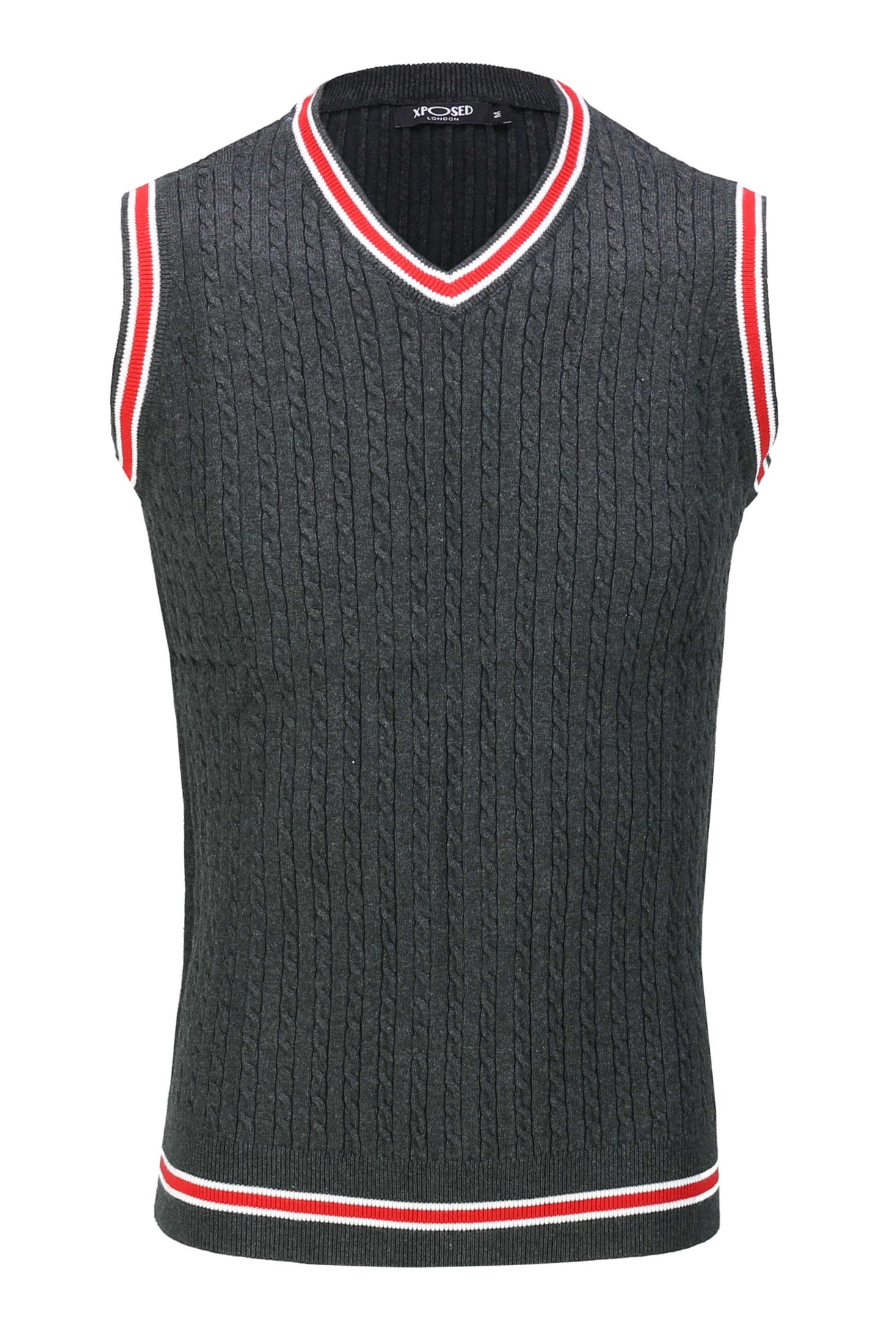 Mens Sleeveless V Neck Grey Jumper Knitted Vest