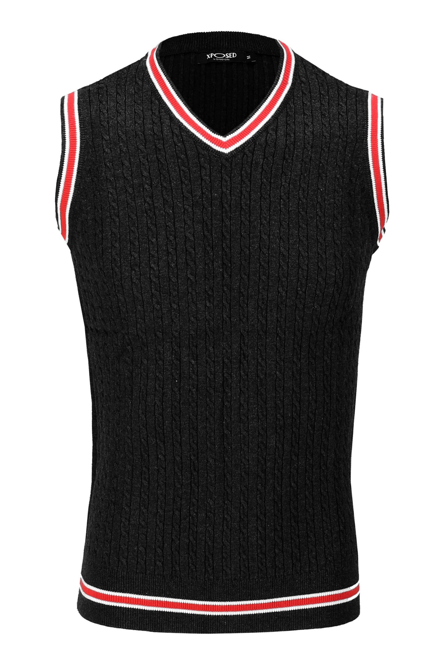 Mens Sleeveless V Neck Black Jumper Knitted Vest