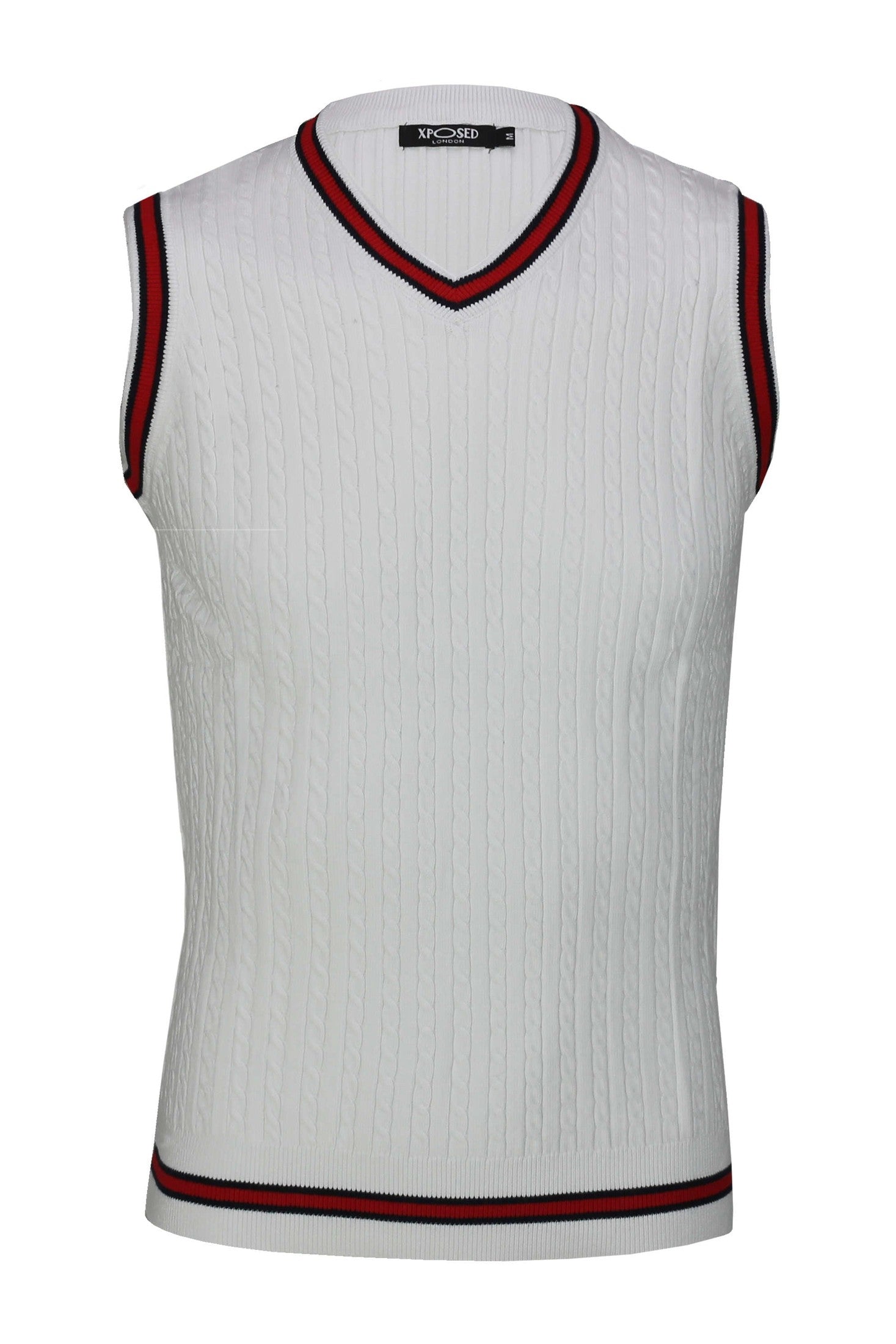 Mens Sleeveless V Neck White Jumper Knitted Vest