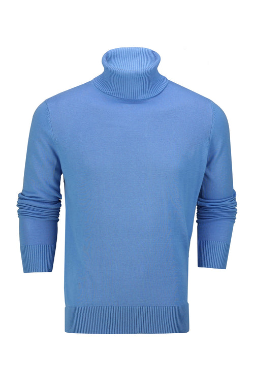 ROLL NECK JUMPER LIGHTWEIGHT STRETCH COTTON, BLUE
