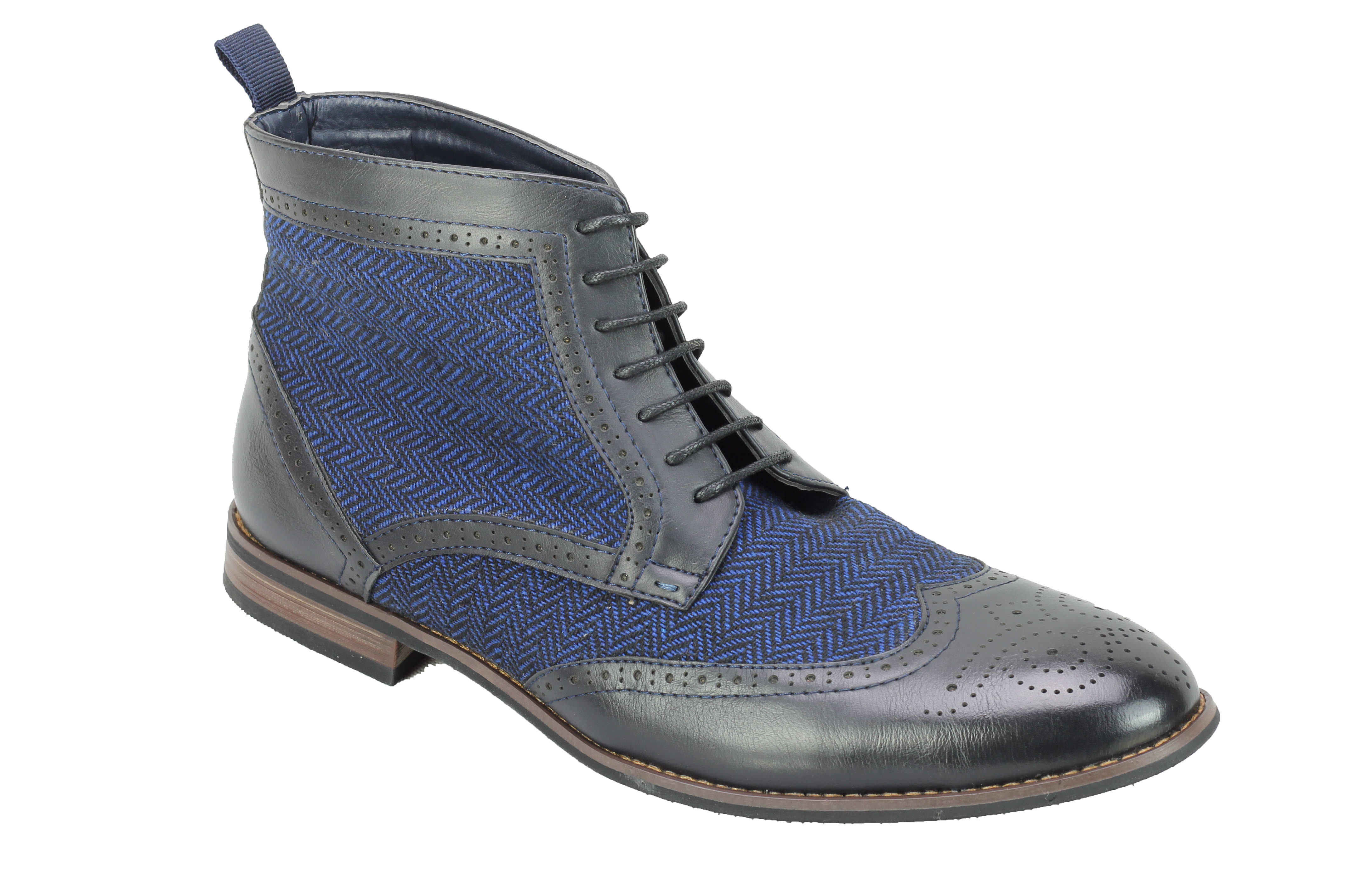 FAUX LEATHER TWEED BROGUE BOOTS LACE UPS