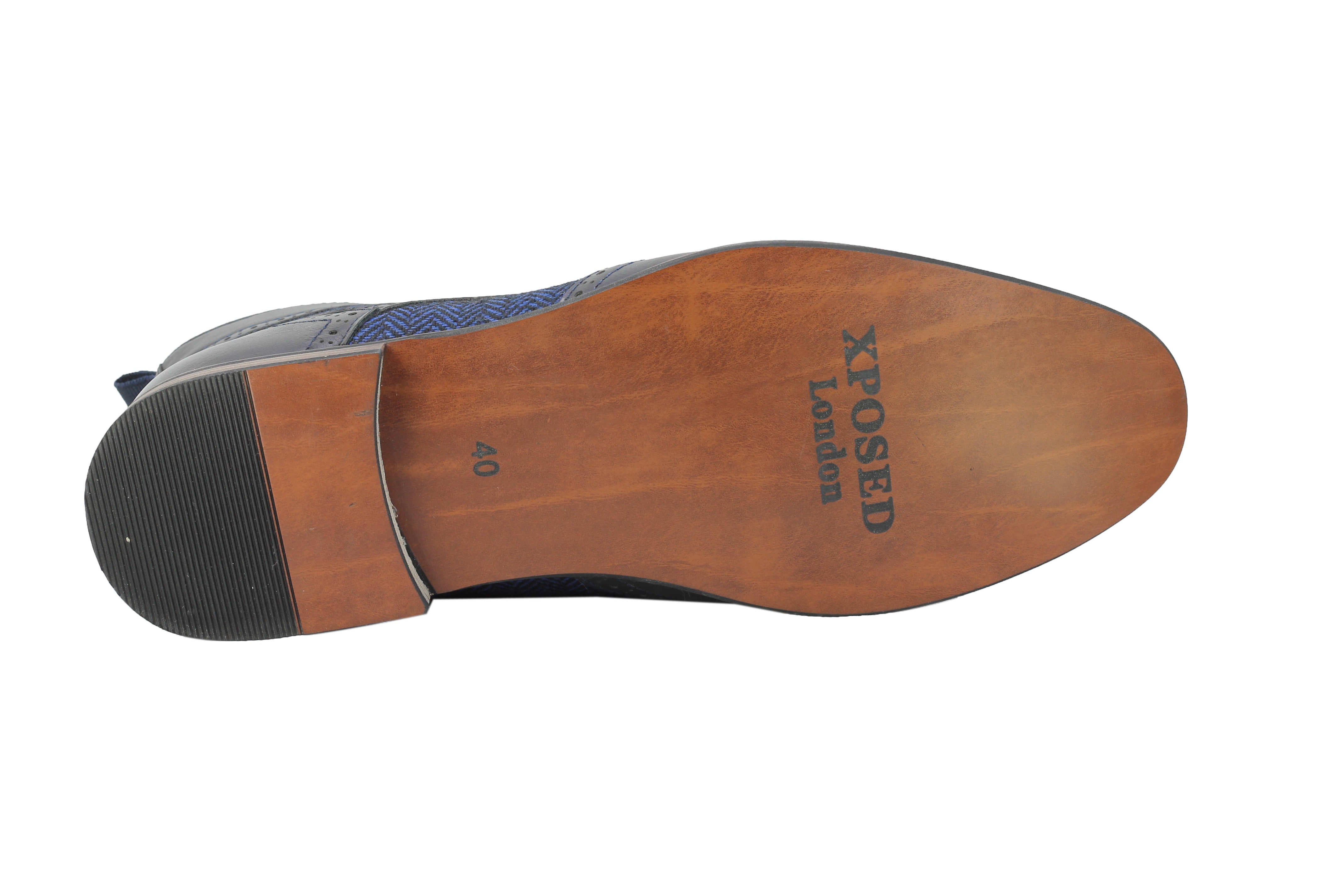 FAUX LEATHER TWEED BROGUE BOOTS LACE UPS