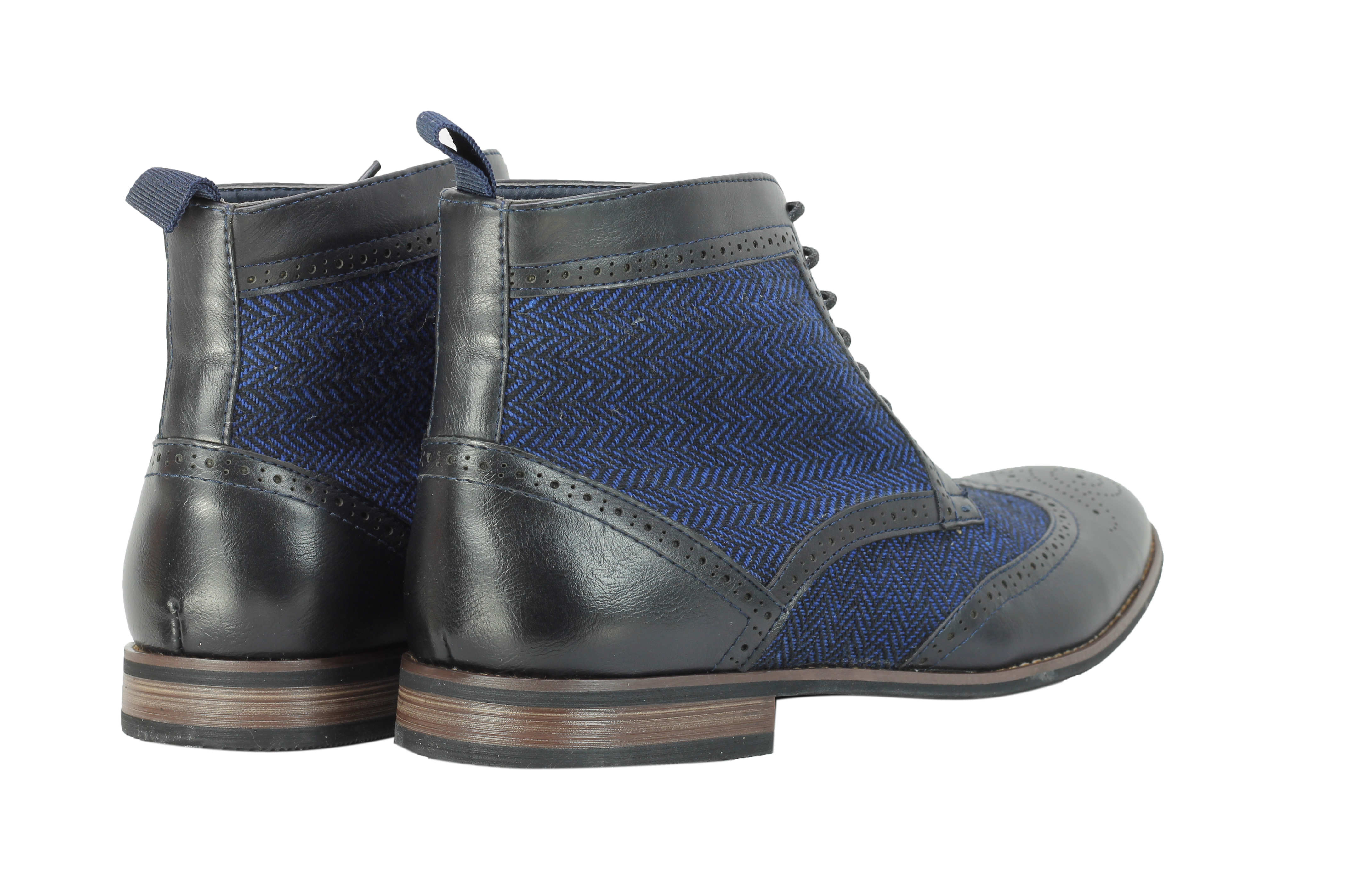 FAUX LEATHER TWEED BROGUE BOOTS LACE UPS