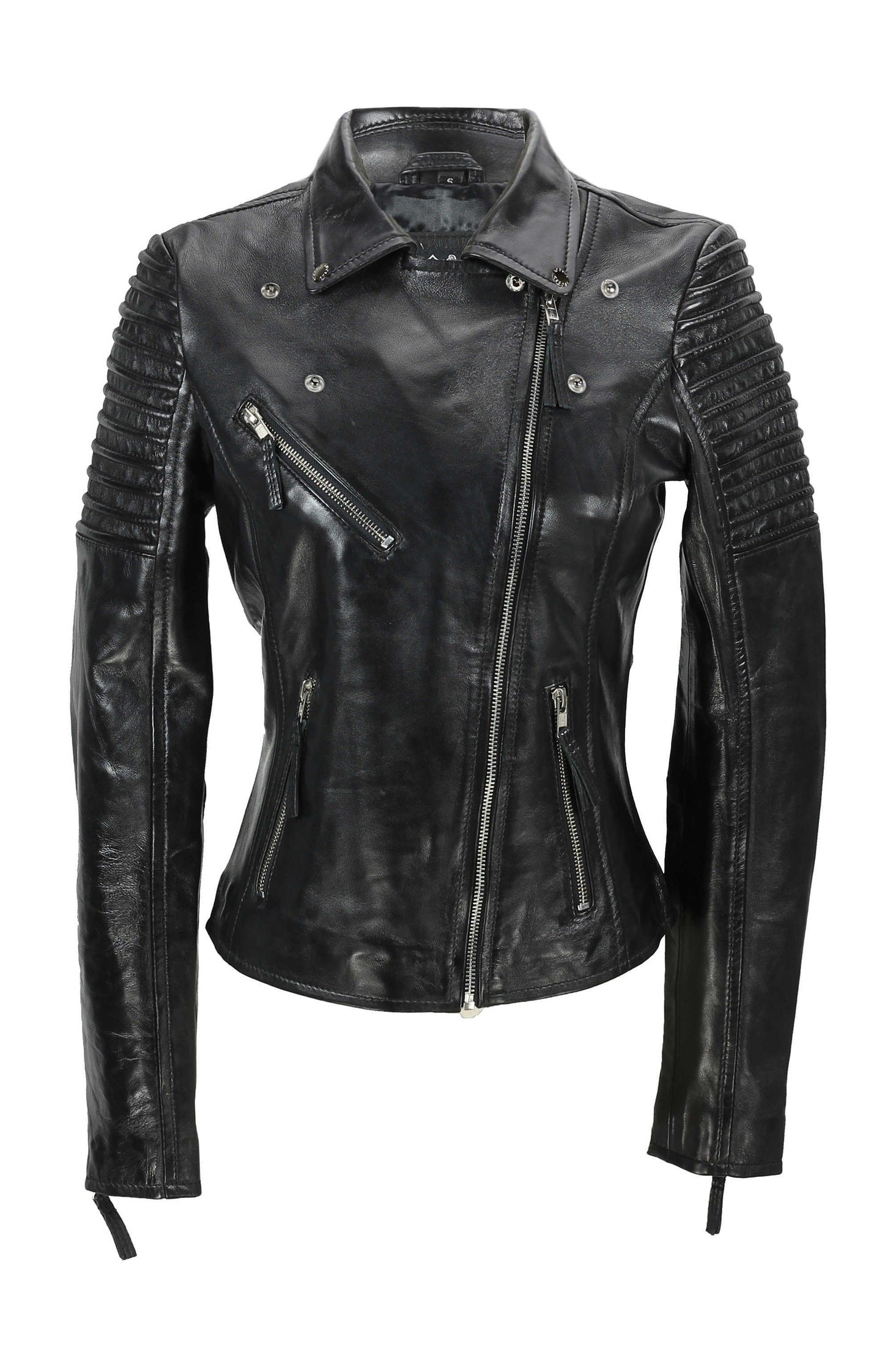 Black Ladies Real Leather Biker Jacket
