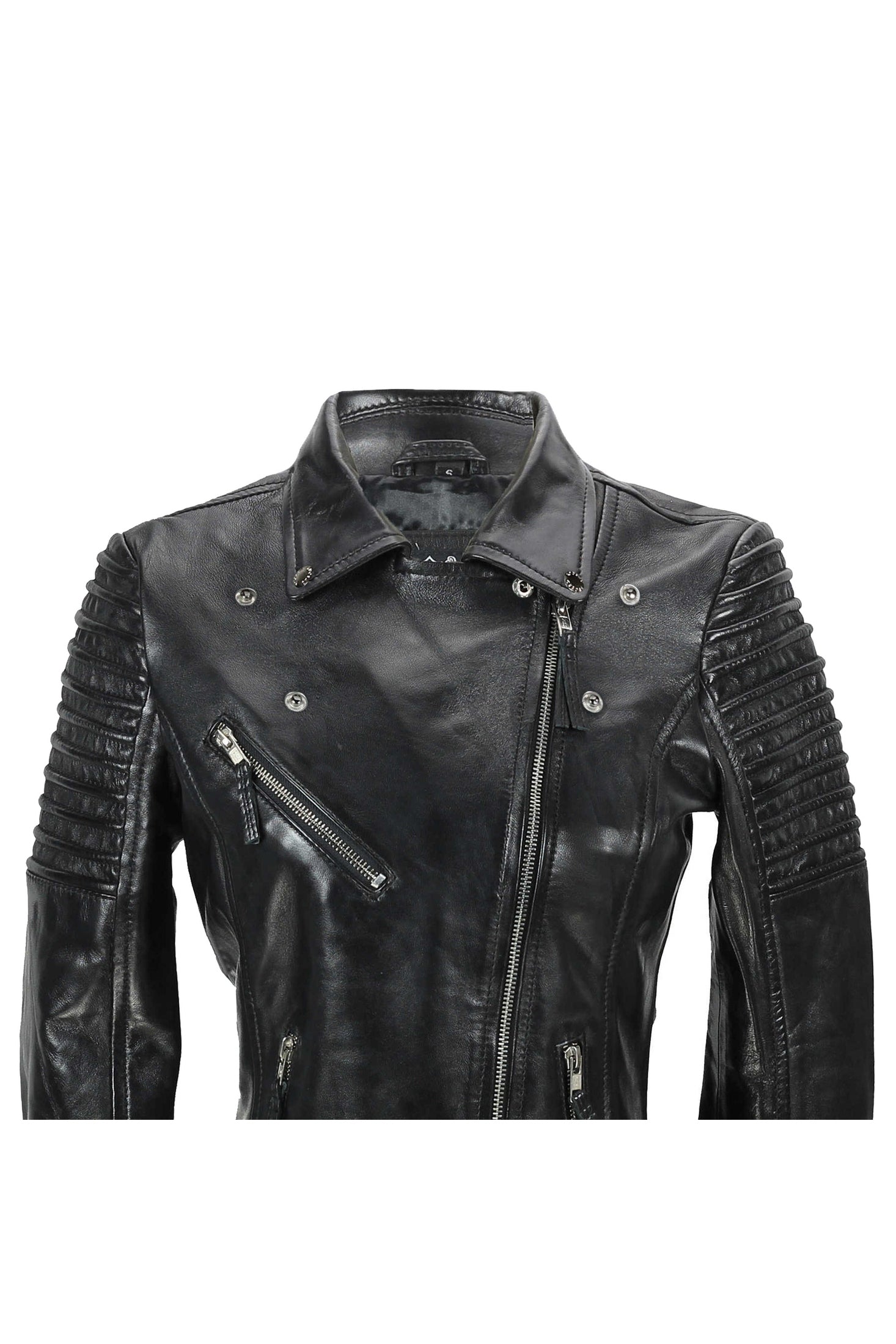 Black Ladies Real Leather Biker Jacket
