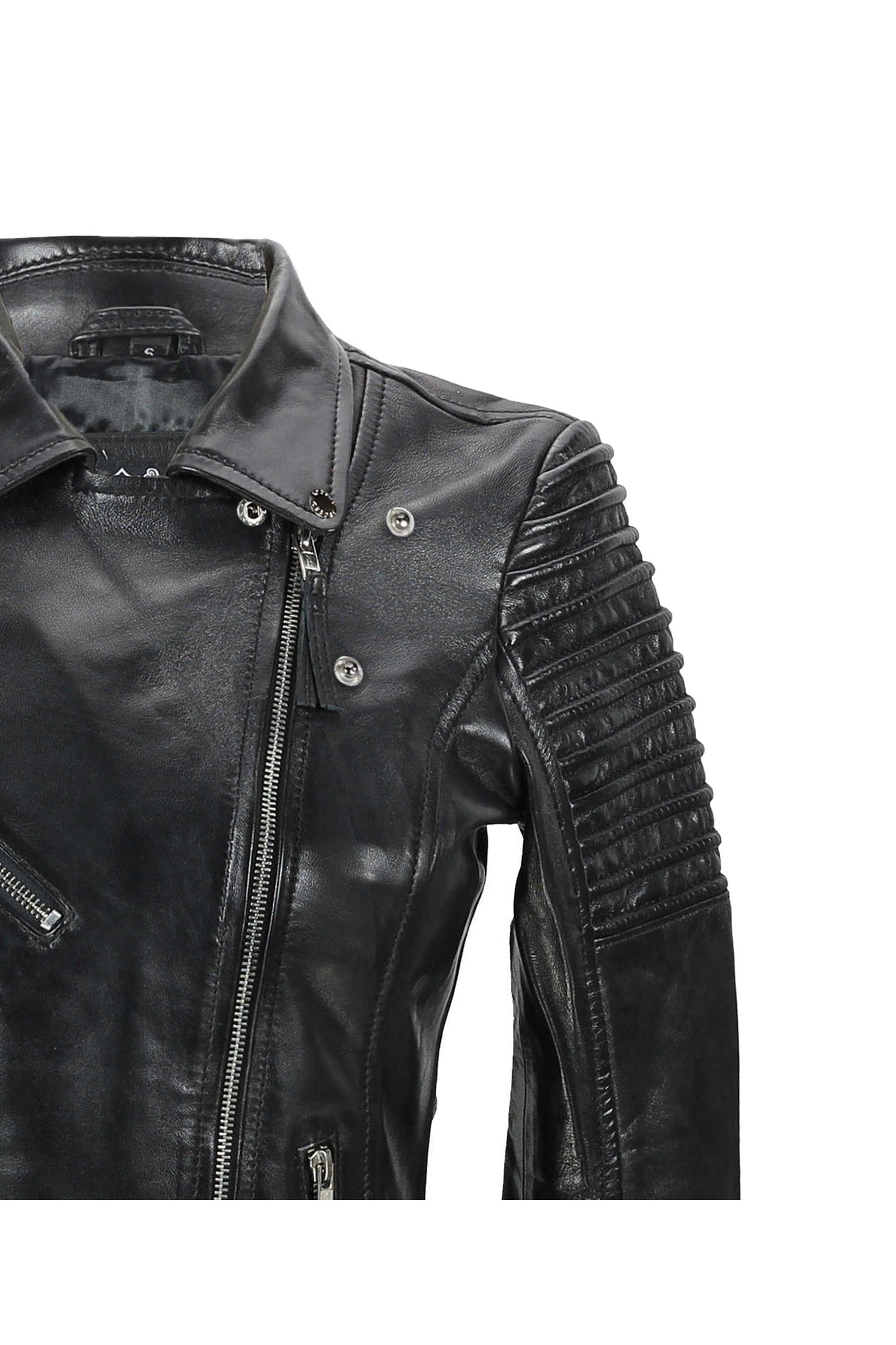 Black Ladies Real Leather Biker Jacket