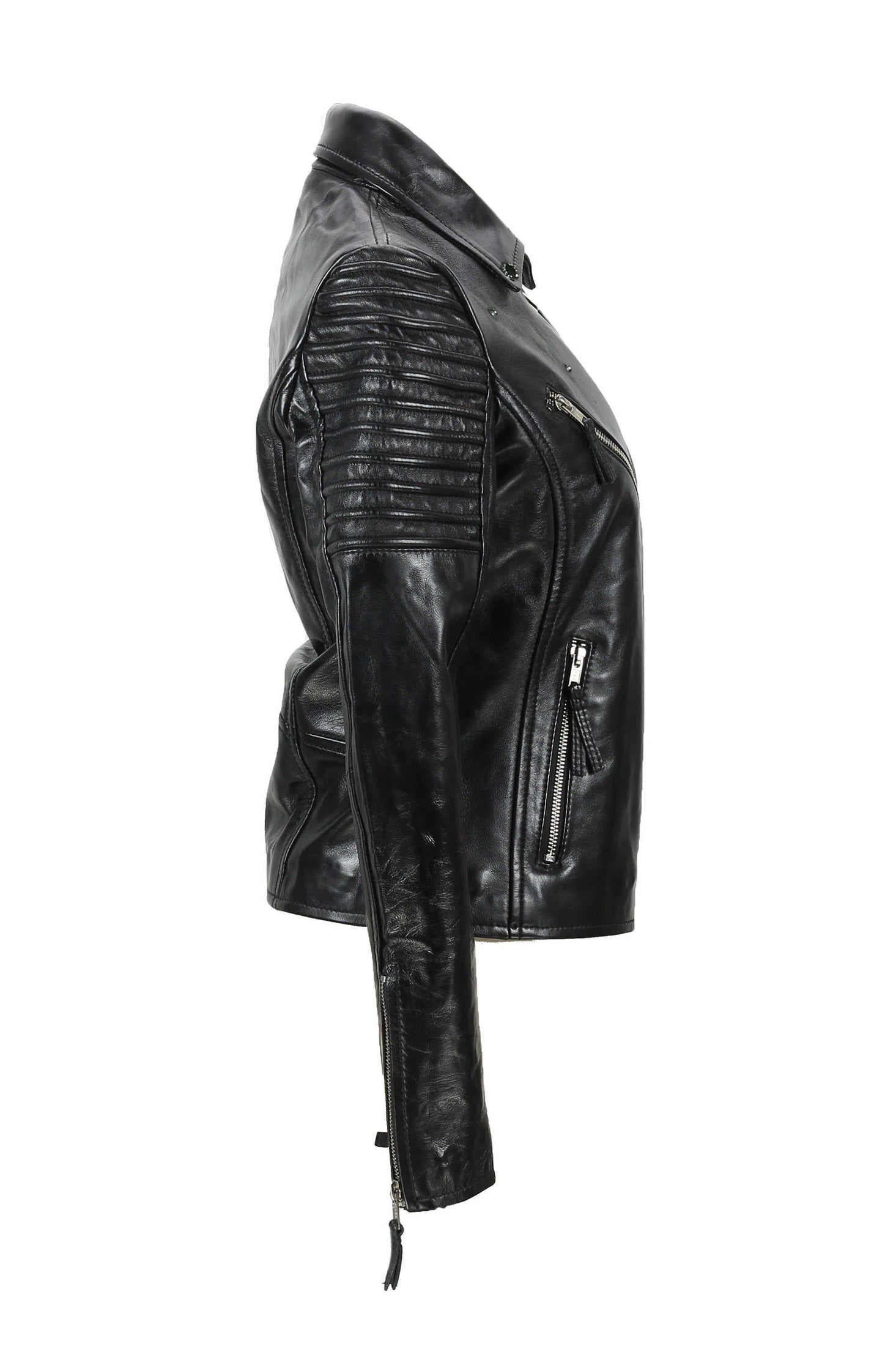 Black Ladies Real Leather Biker Jacket