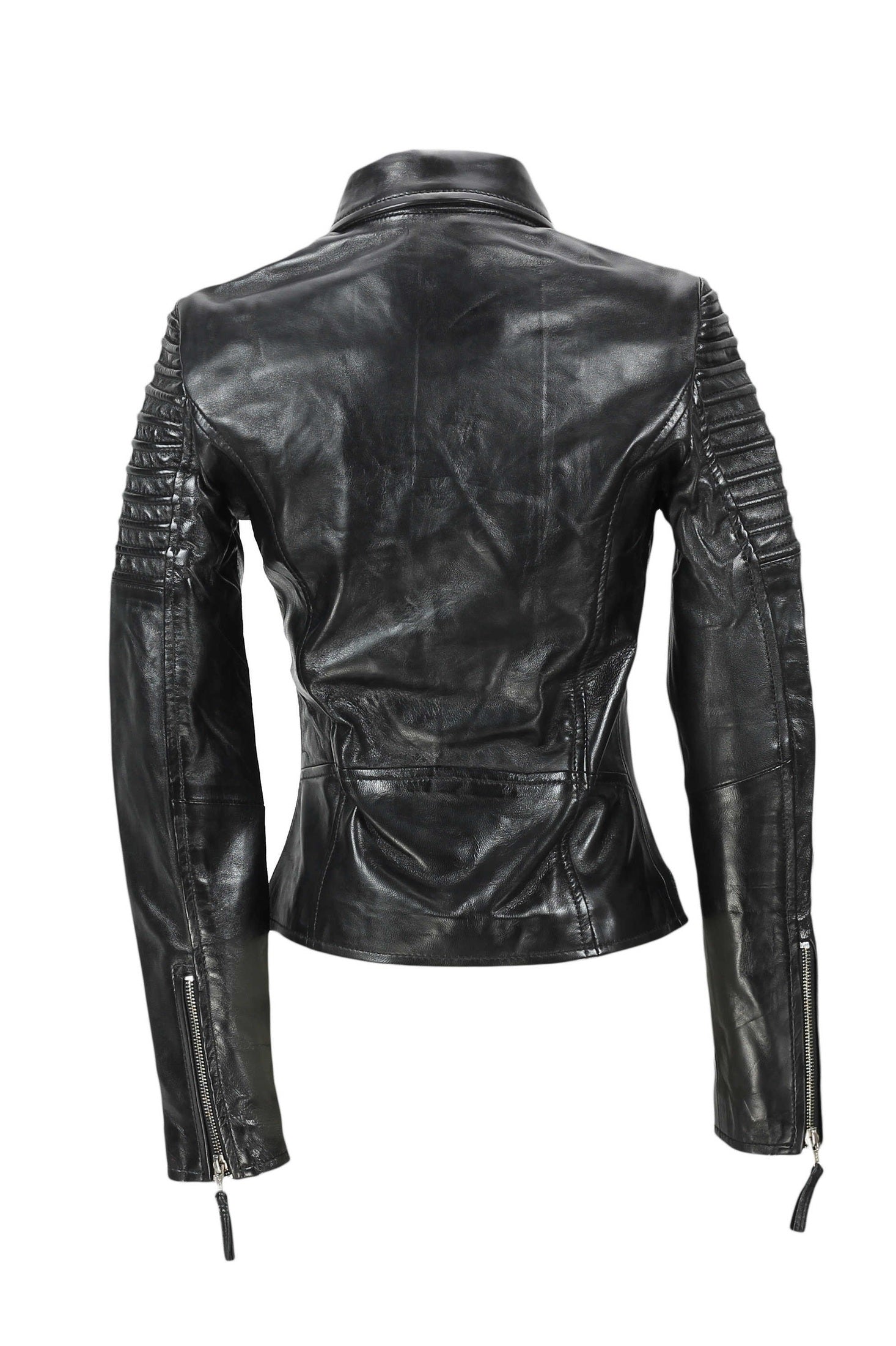 Black Ladies Real Leather Biker Jacket