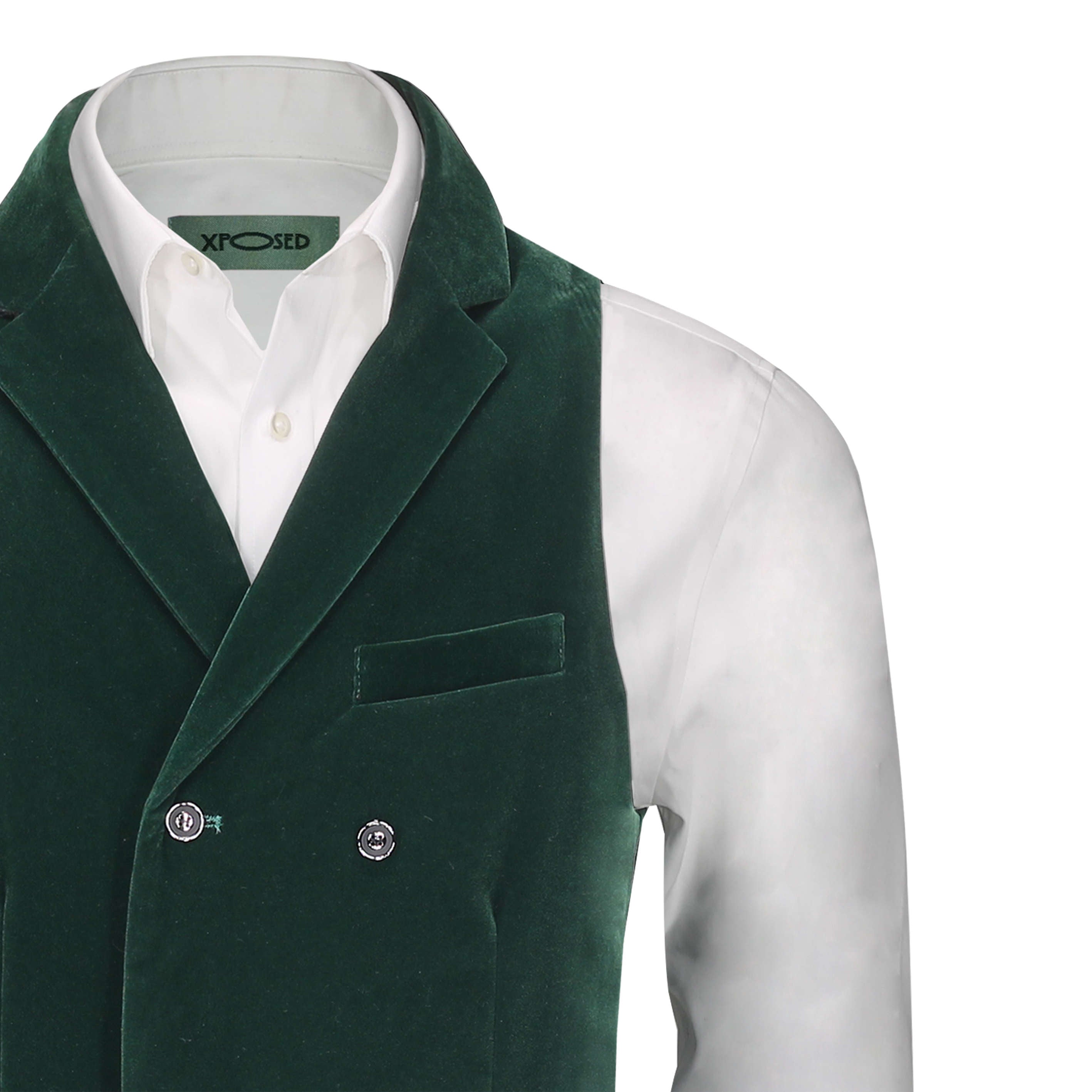 MAK- GREEN VELVET DOUBLE BREASTED COLLAR WAISTCOAT
