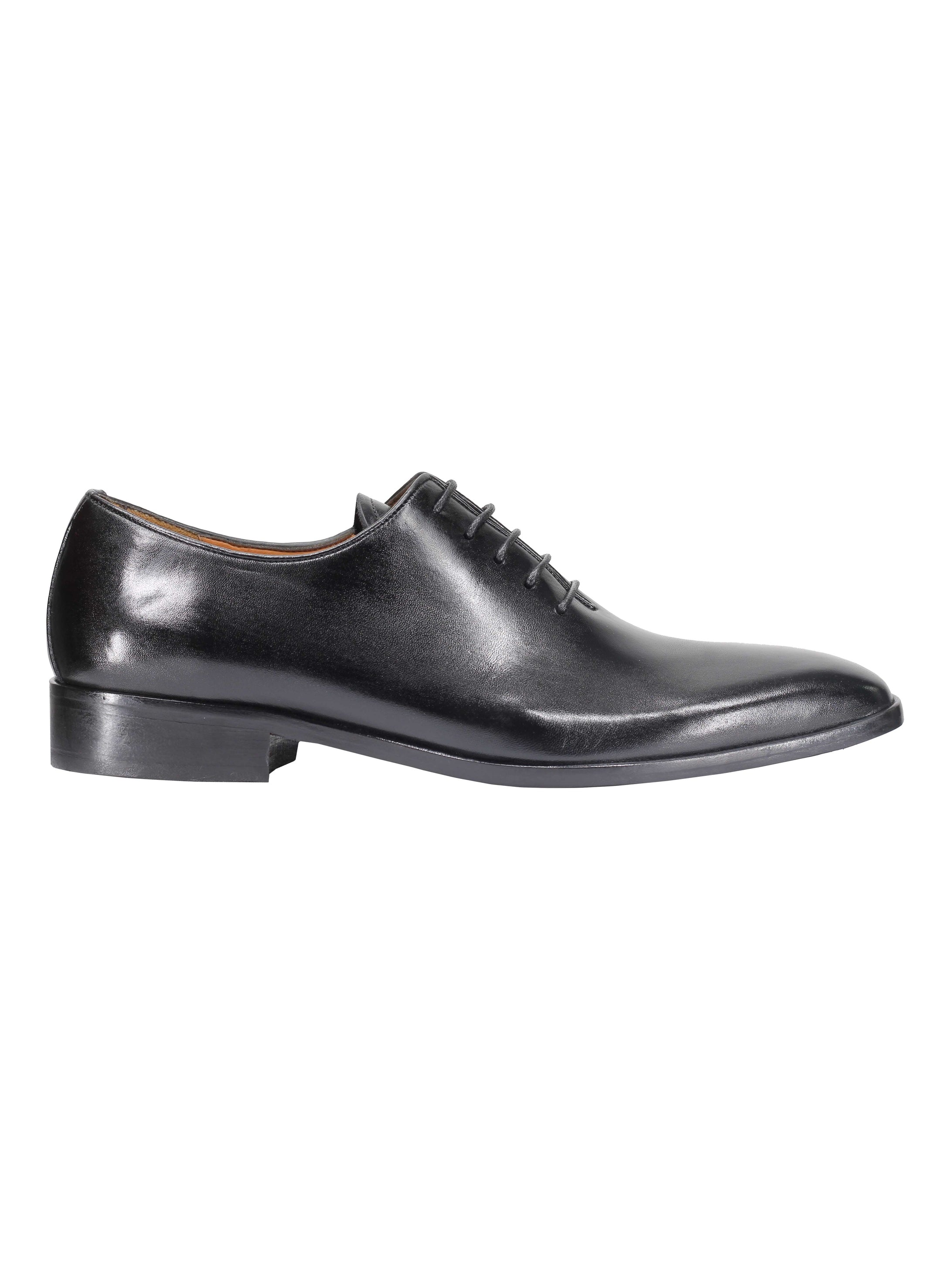 Mens Calf Leather Whole-cut Oxford Lace-up Shoes in Black