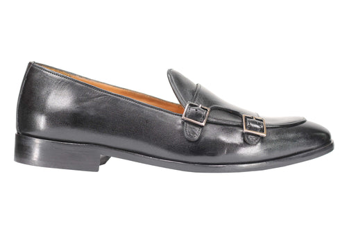 Black Real Leather Double Monk Shoes
