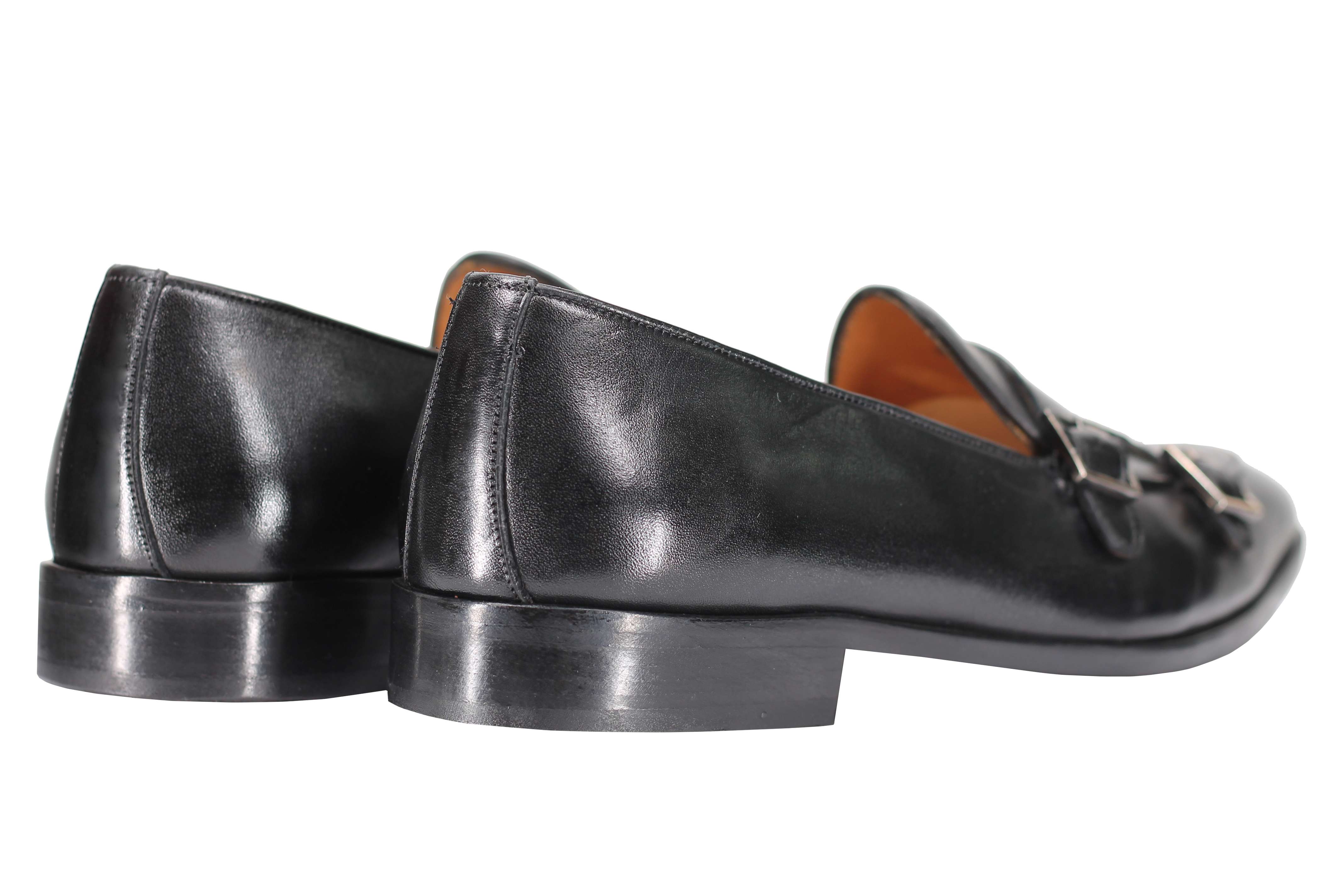 Black Real Leather Double Monk Shoes