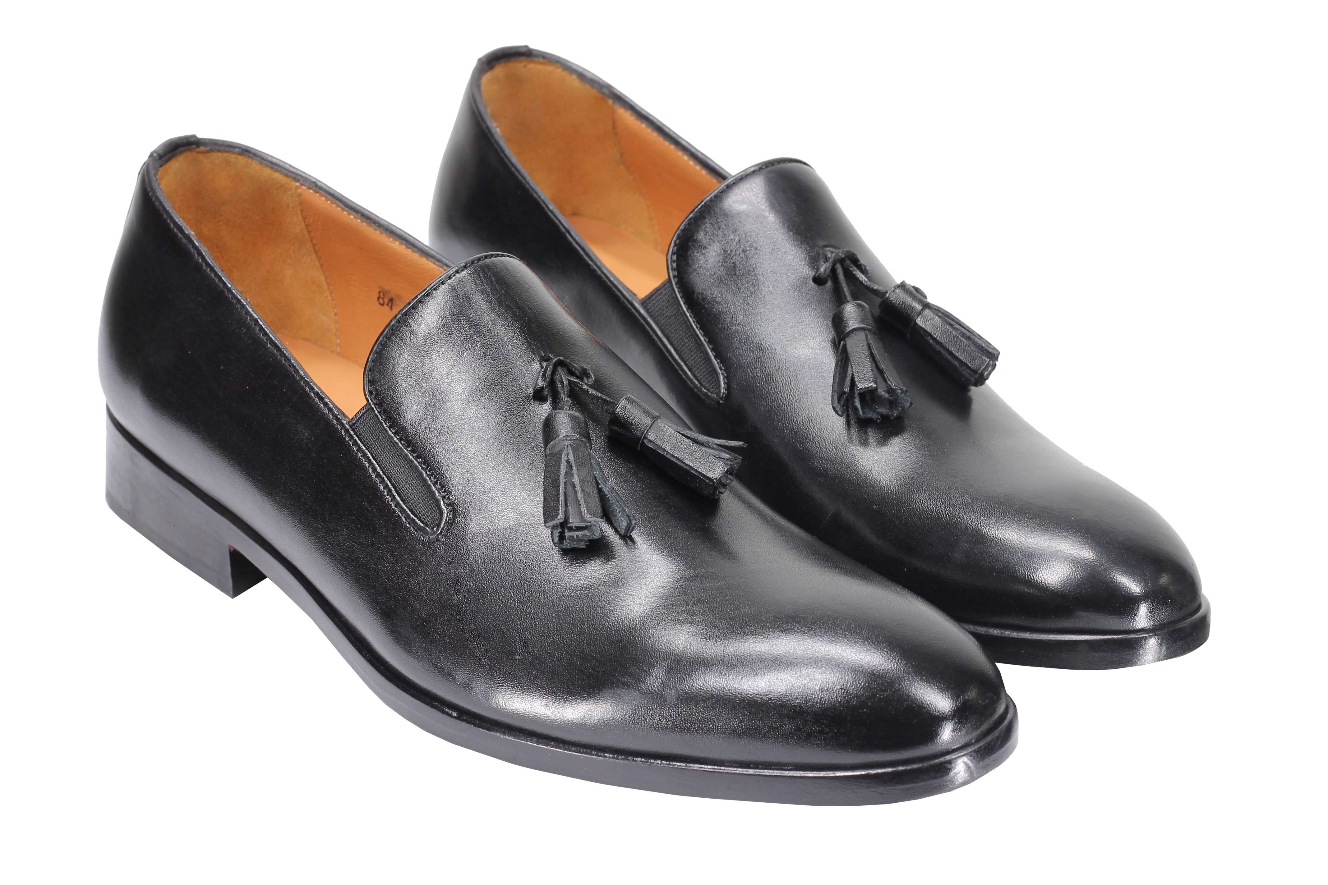 BLACK CALF LEATHER SOLE TASSEL LOAFERS
