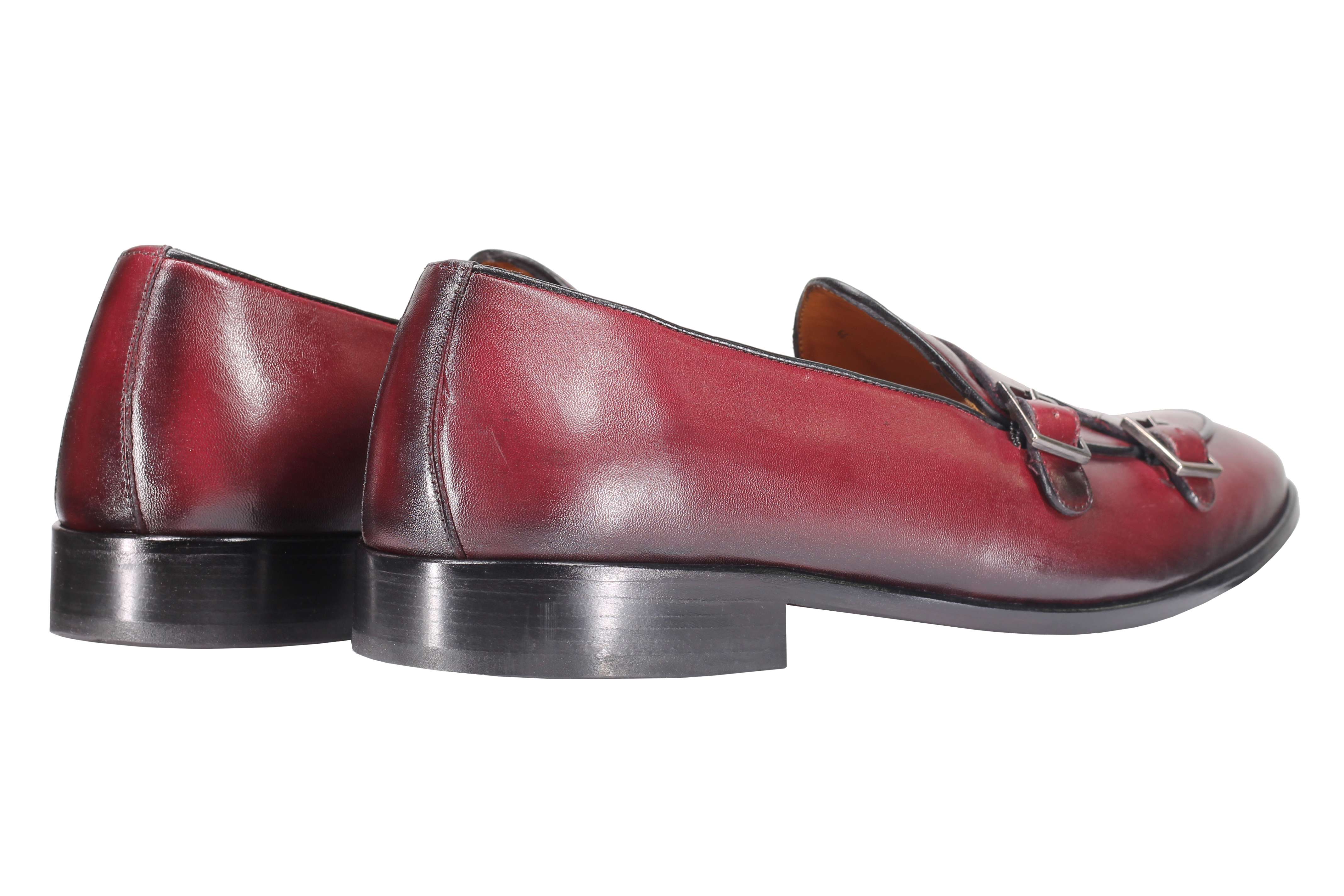 Real Leather Double Monk Shoes in Wine