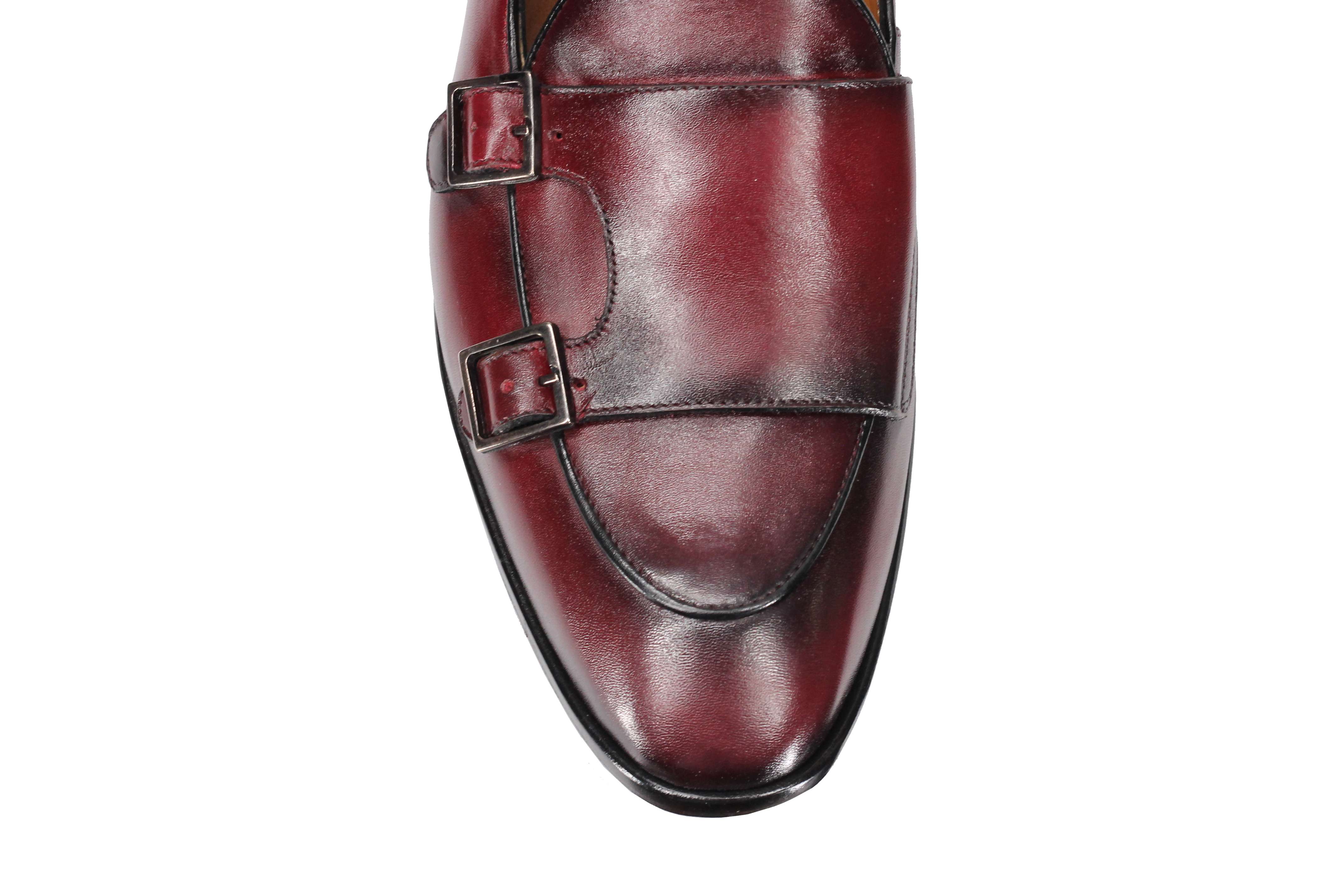 Real Leather Double Monk Shoes in Wine