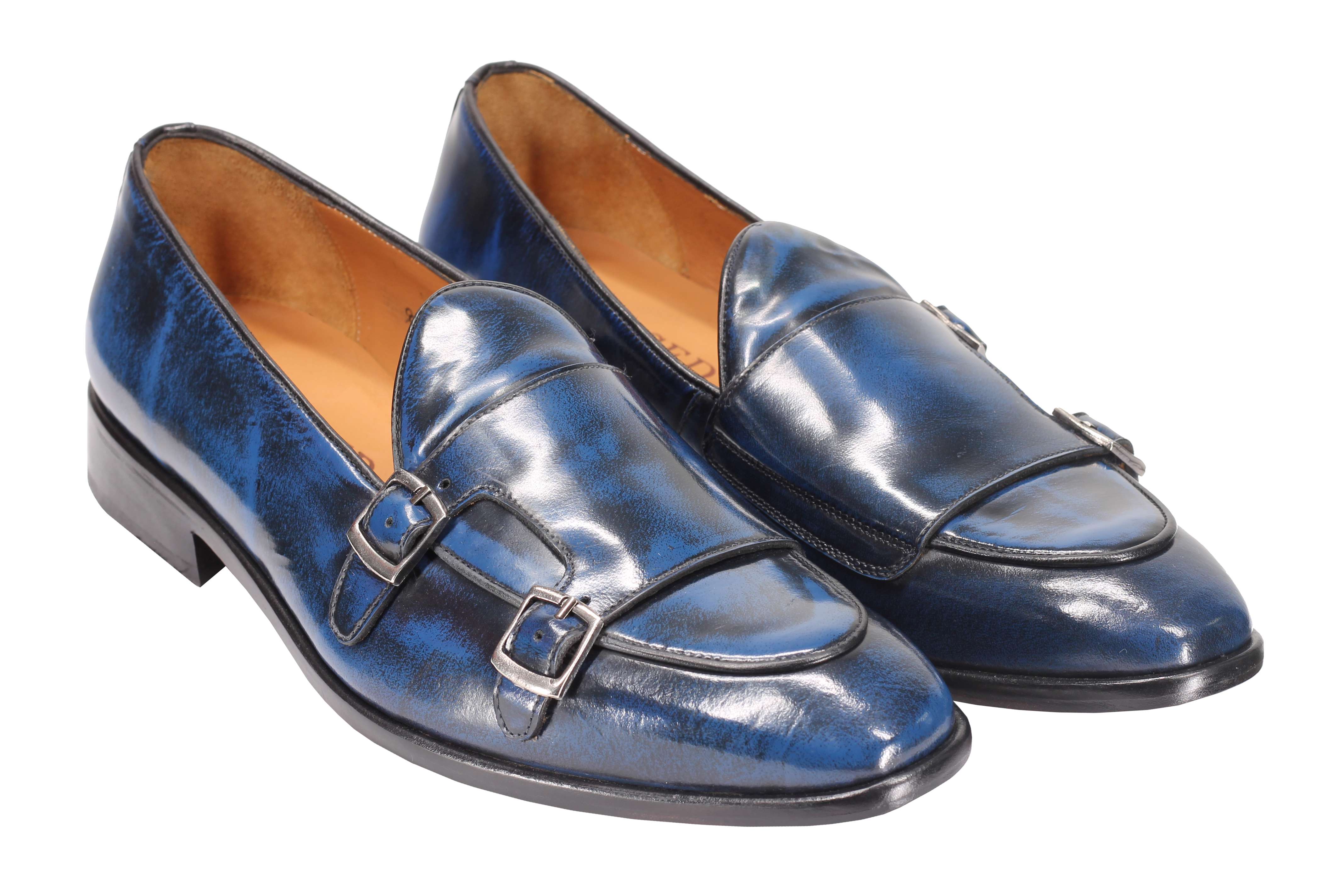 Blue Patent Leather Double Monk Shoes