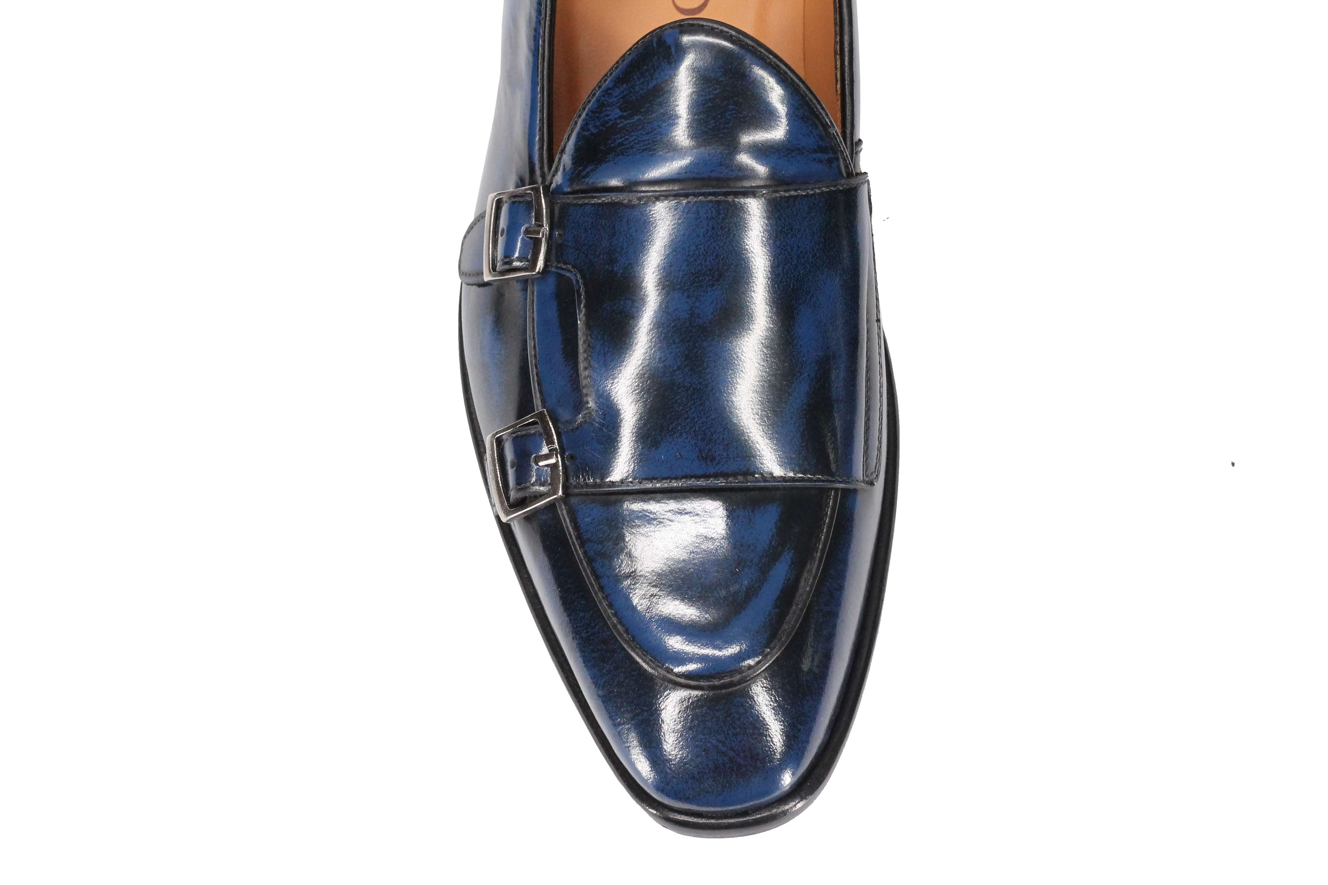 Blue Patent Leather Double Monk Shoes