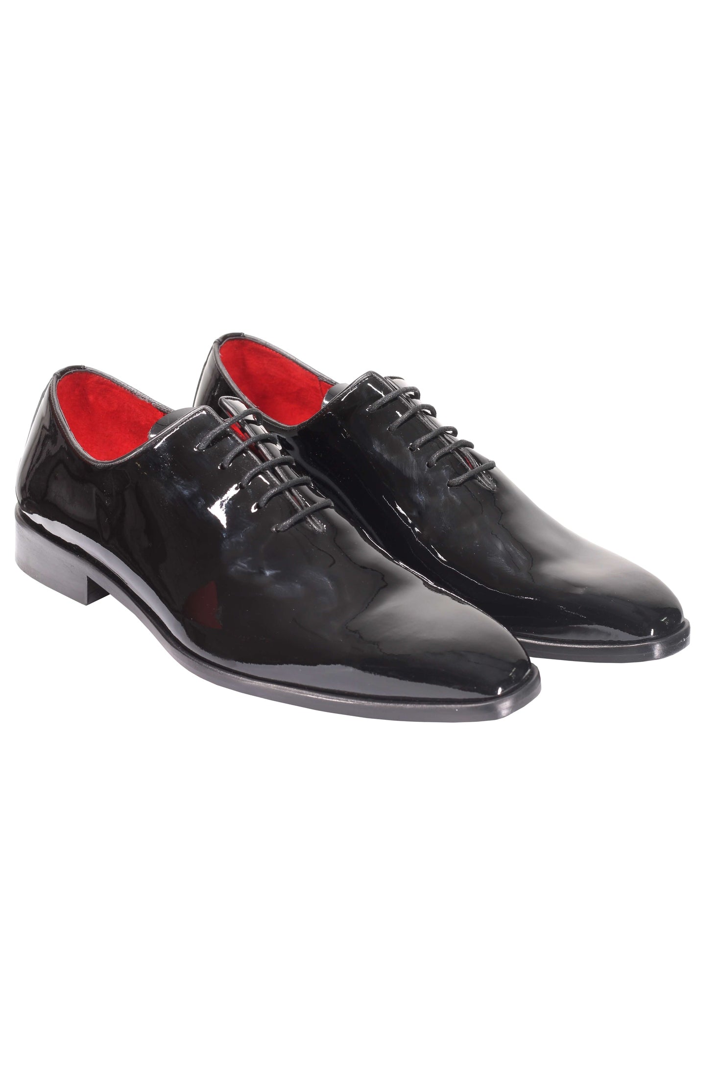 BLACK LEATHER SHINY OXFORD LACE UP SHOES