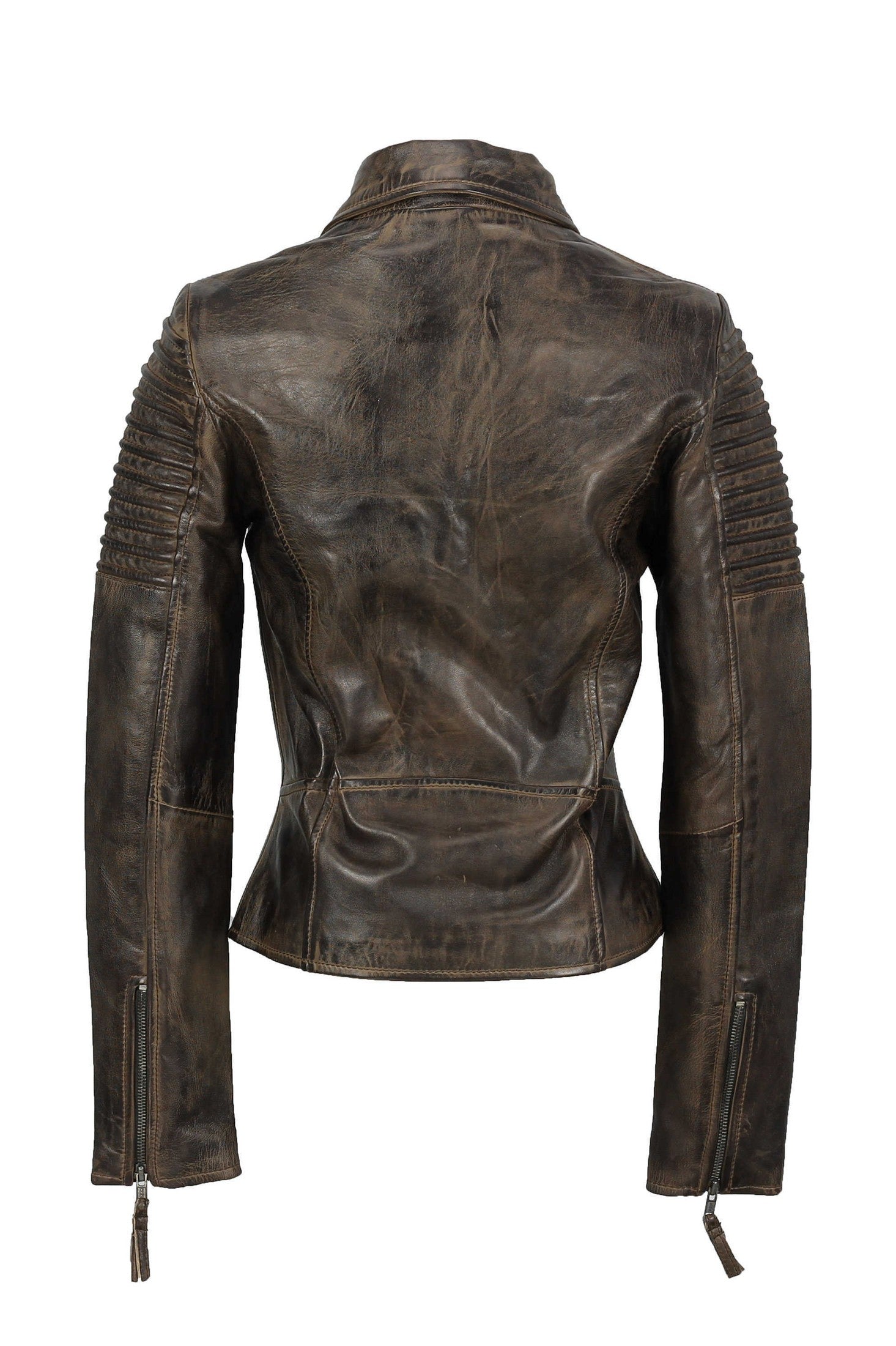 Brown Ladies Retro Leather Biker Jacket