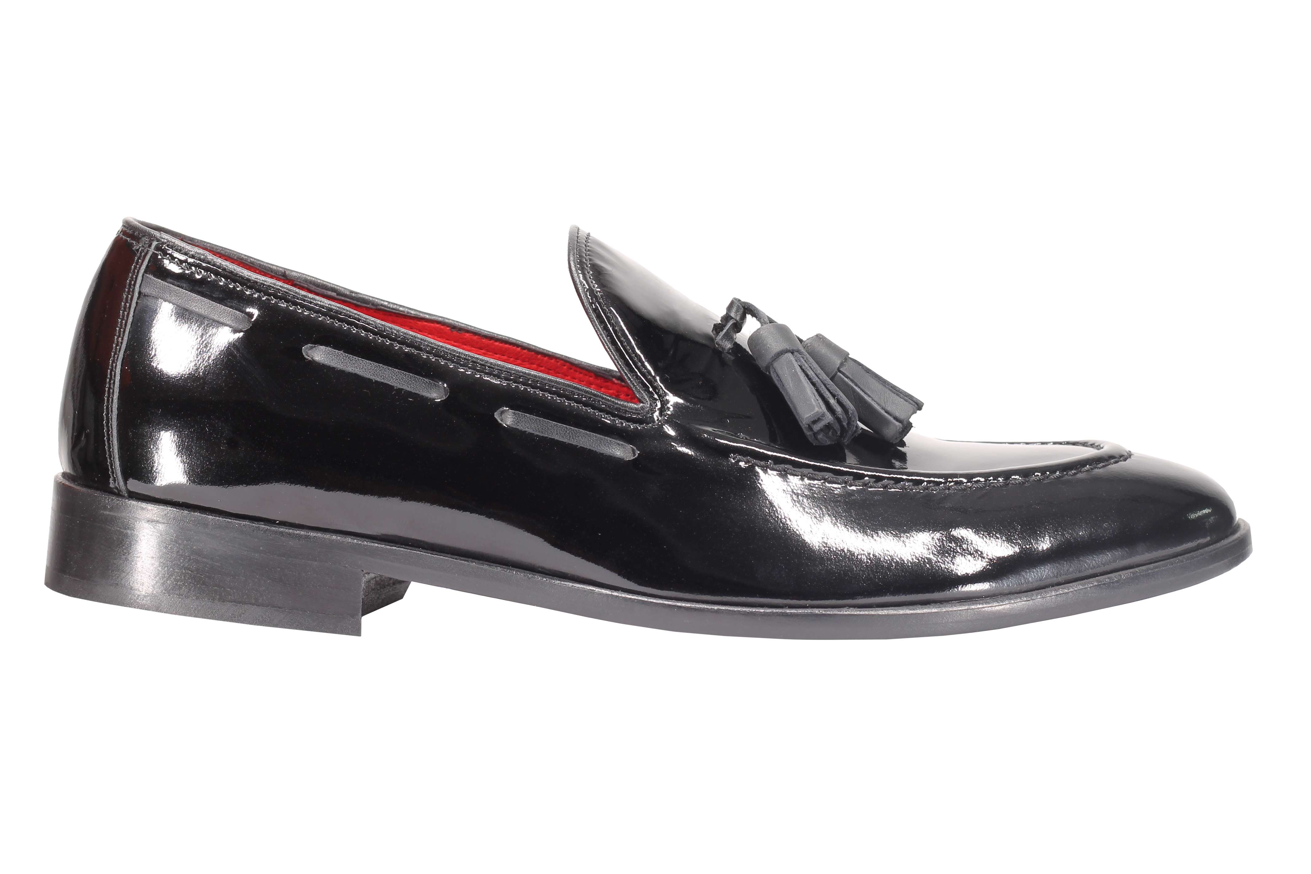 BLACK SHINY LEATHER TASSEL LOAFERS